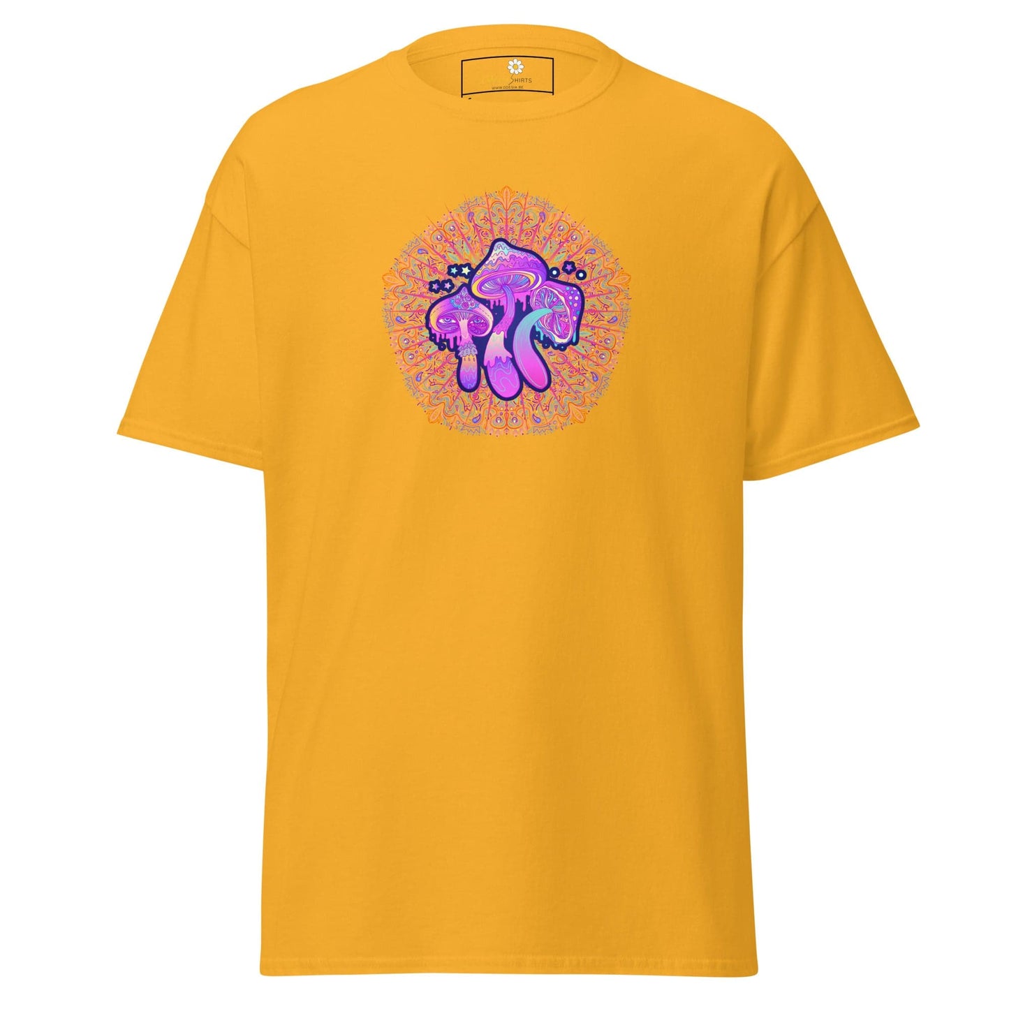 Yellow T-Shirt with Mushroom Graphic from T-SHIRT DESIGN TEE for Men and Women