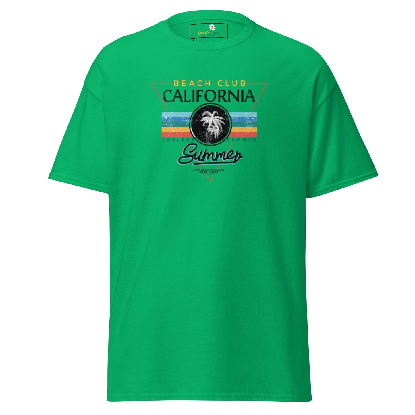 Green T-shirt with California Beach Club graphic suitable for men and women sizes S to XL