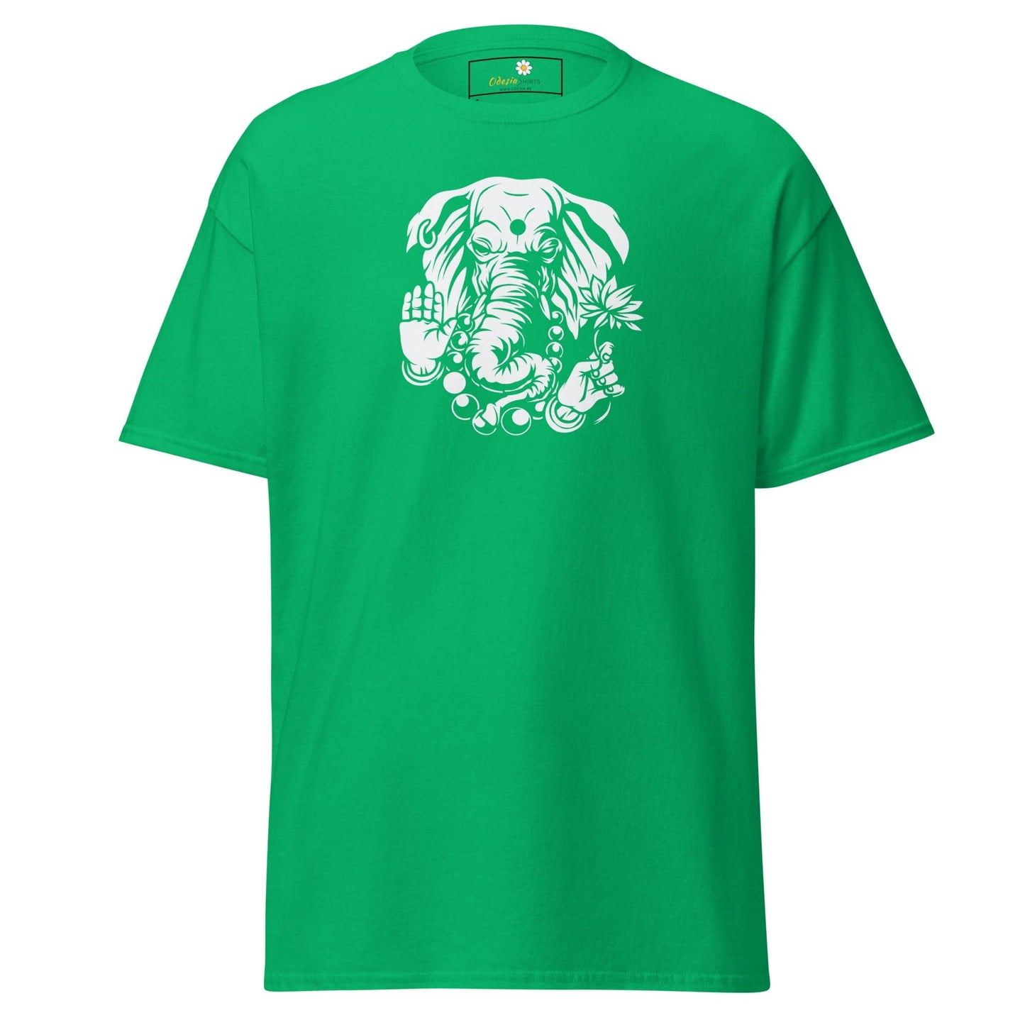 Green T-shirt with white Ganesha graphic for men and women in sizes S to XL