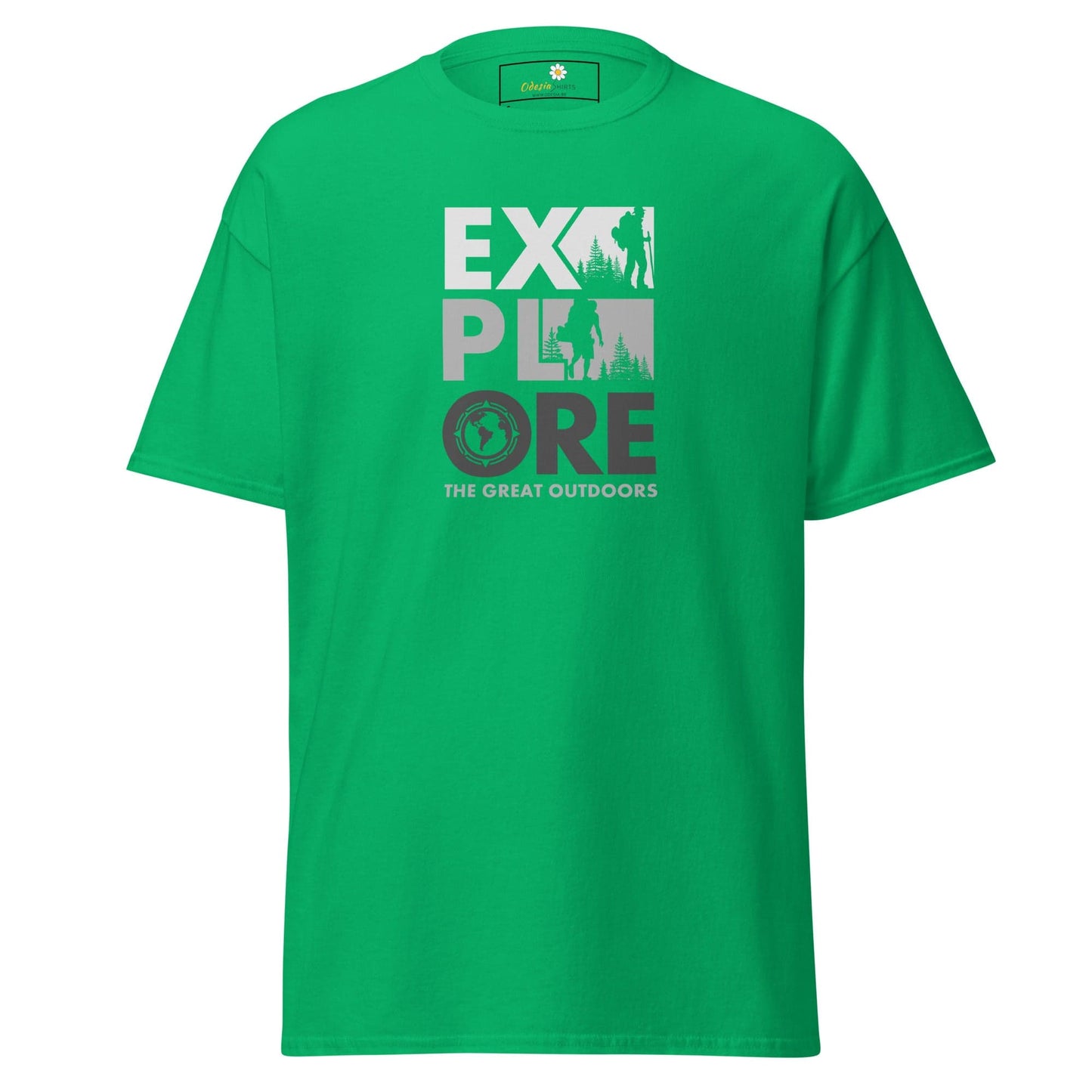 Green T-shirt with Explore graphic from T-SHIRT DESIGN TEE for Men and Women in S to XL