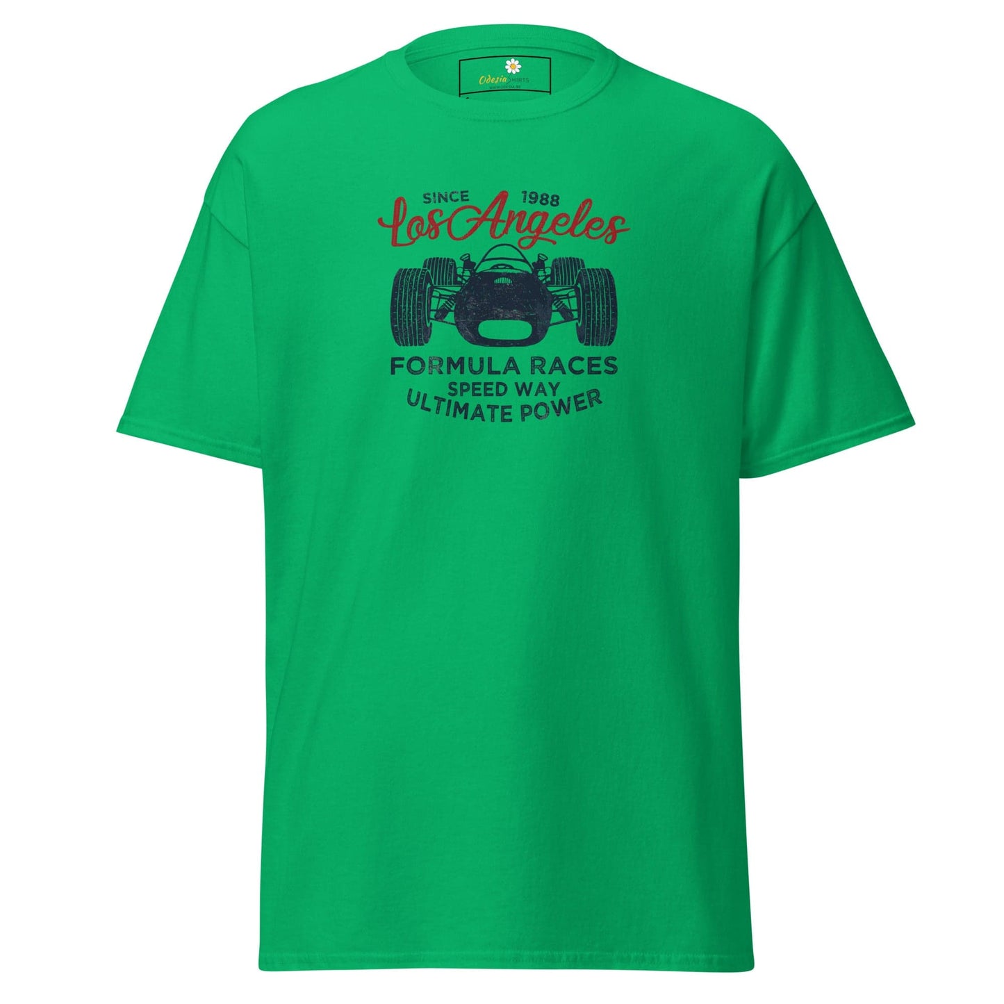Green T-shirt with car graphic from T-SHIRT DESIGN TEE for Men and Women in sizes S to XL