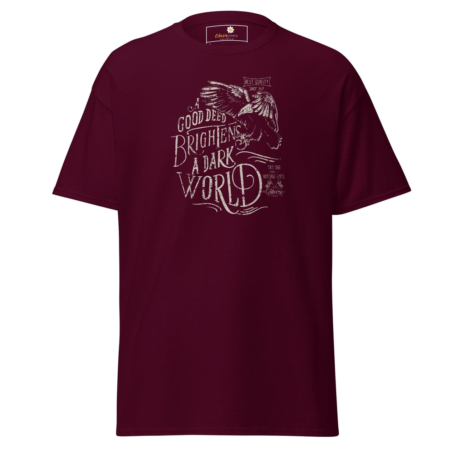 Maroon T-shirt with graphic design for men and women in sizes S to XL