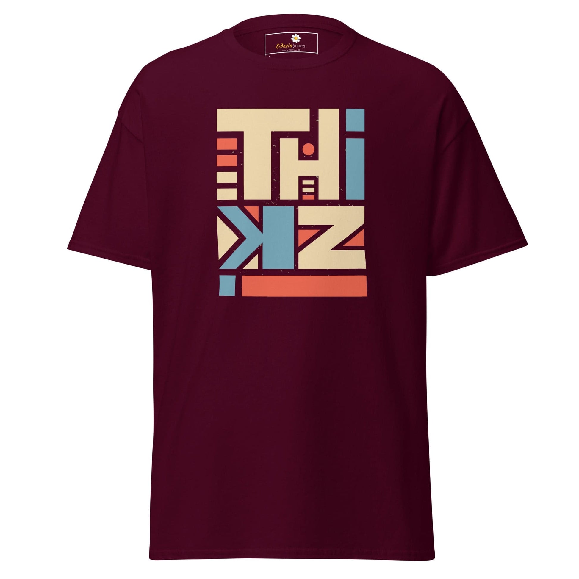 Maroon T-shirt with geometric design for Men and Women in size S to XL