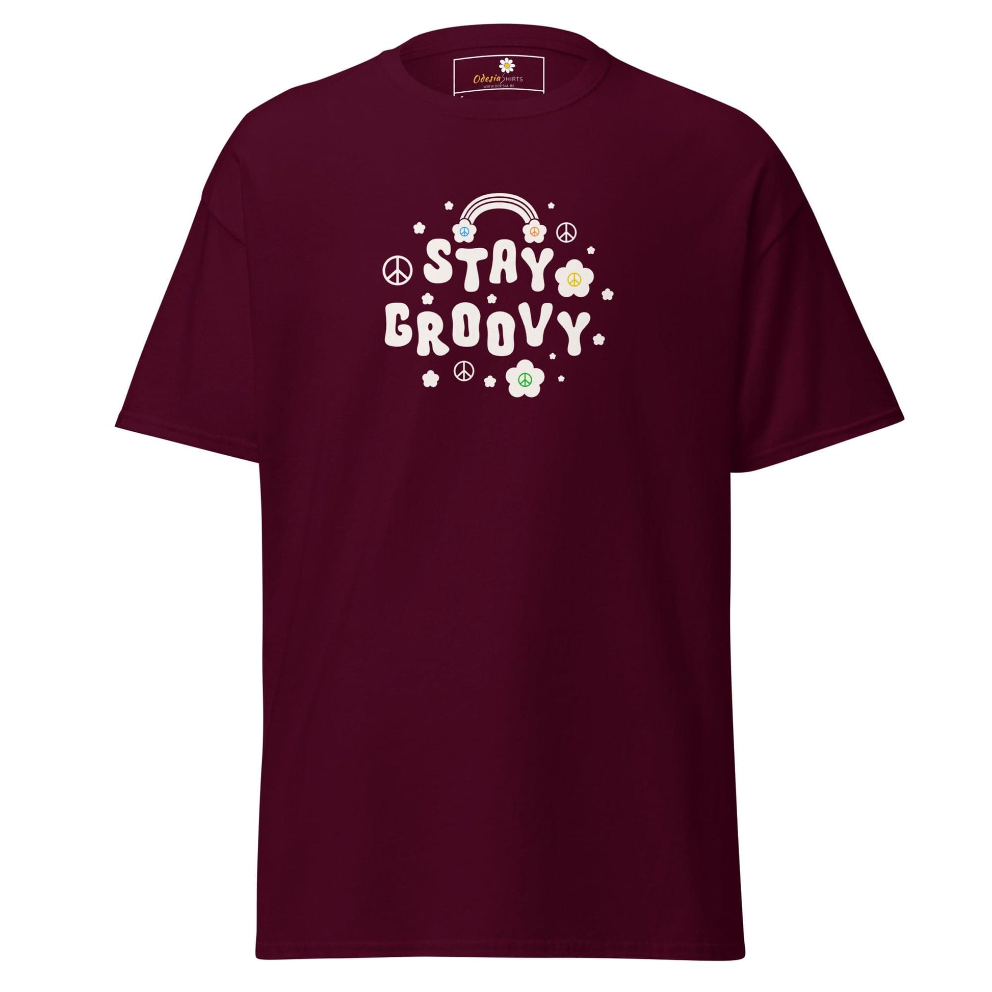 Unisex classic t-shirt - POSITIVE STAY GROOVY FLOWERS - REGULAR - Maroon / S