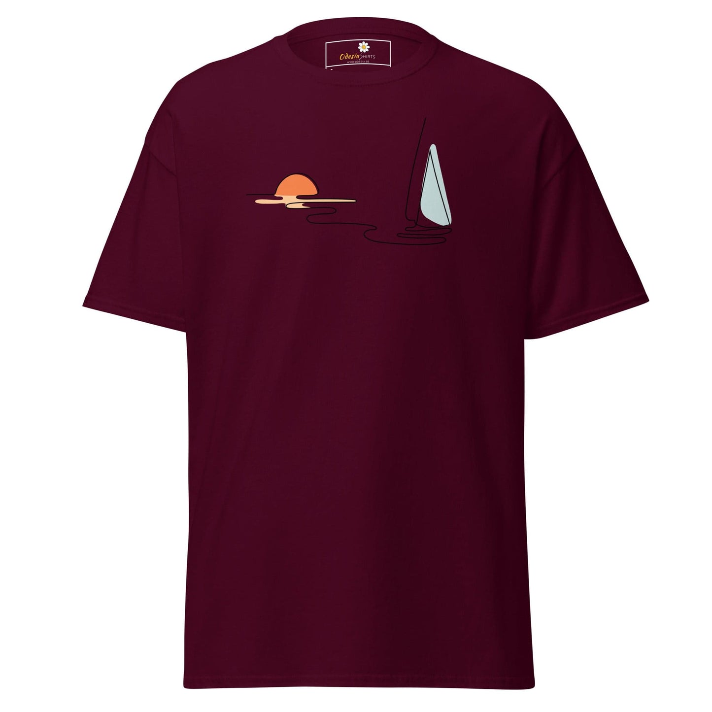 Unisex classic t-shirt - DRAWING LINE SUNSET BOAT - REGULAR - Maroon / S