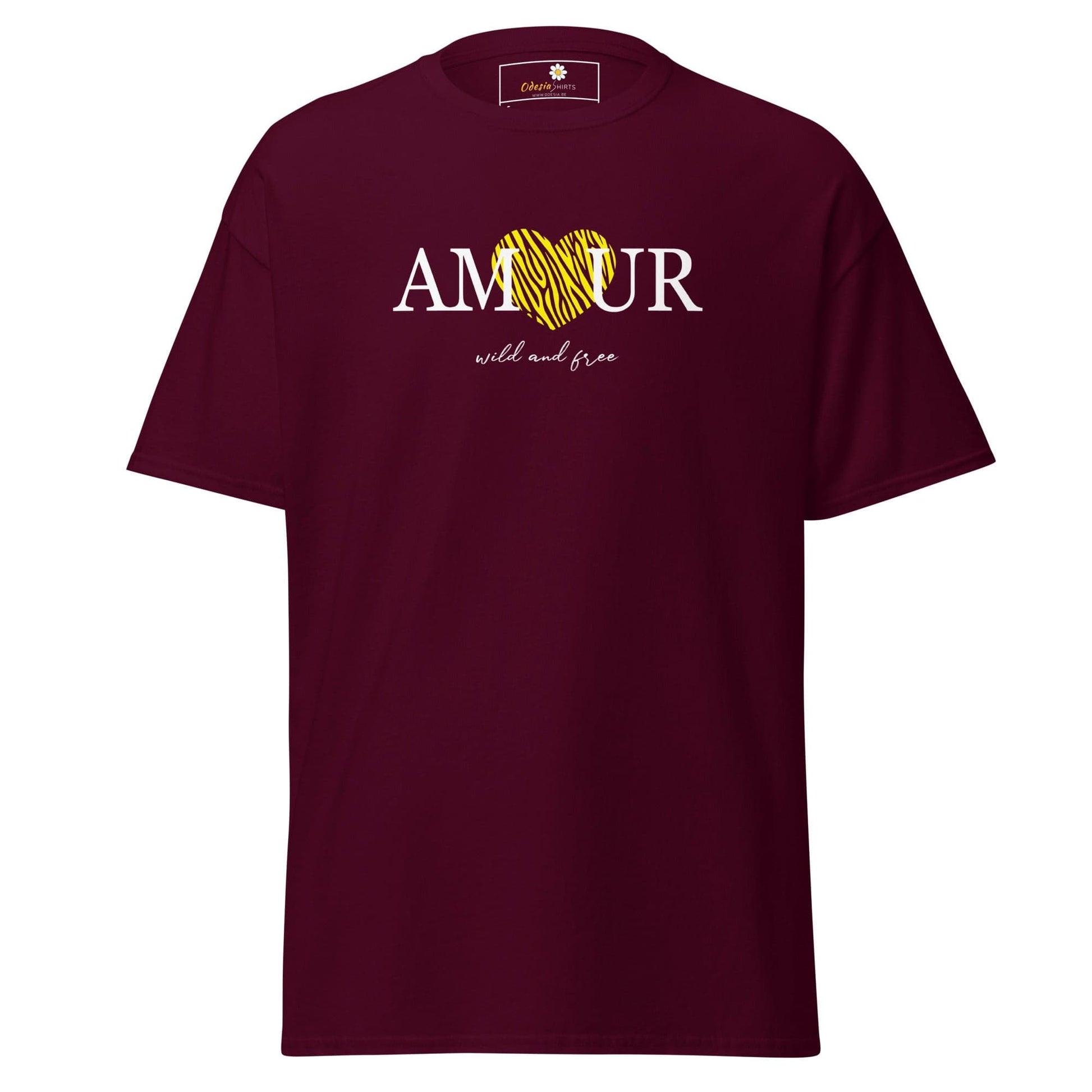 Unisex classic t-shirt TEXT AMOUR WILD N FREE - REGULAR - Maroon / S