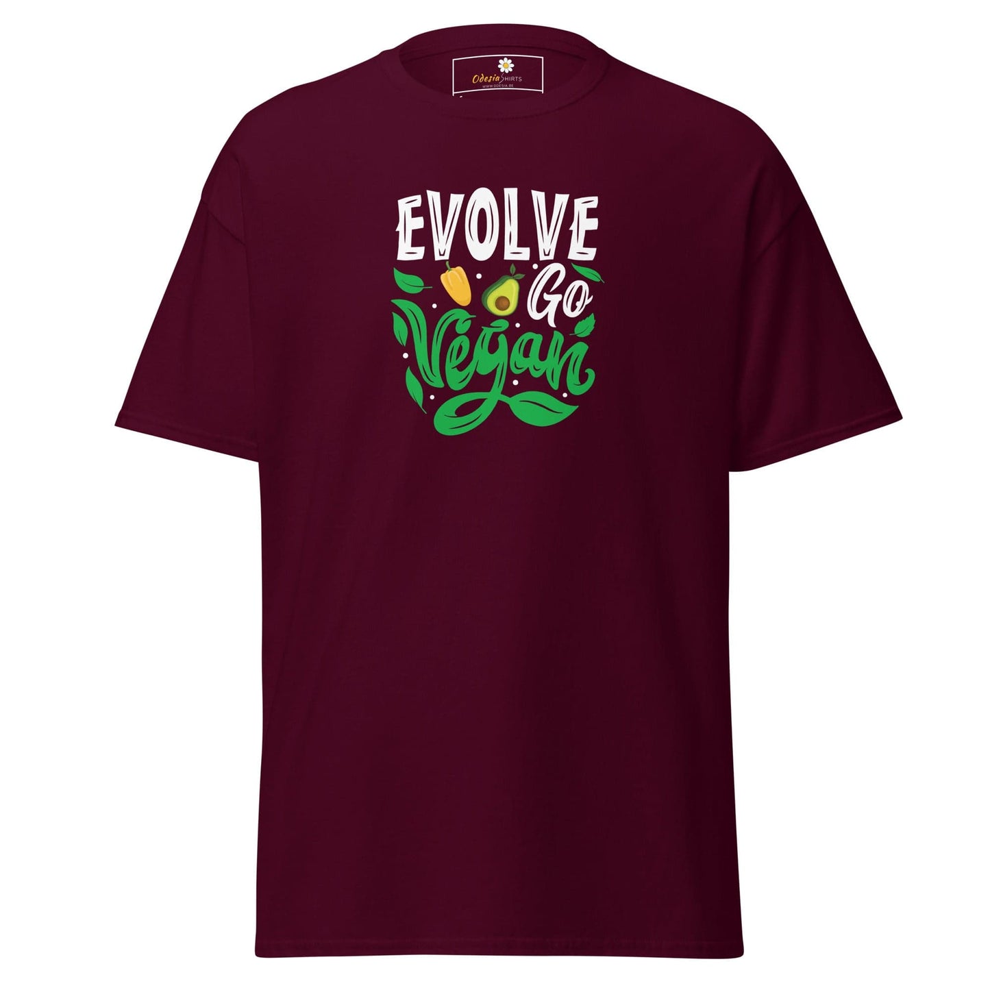 Unisex classic t-shirt - VEGAN EVOLVE GO VEGAN - REGULAR - Maroon / S