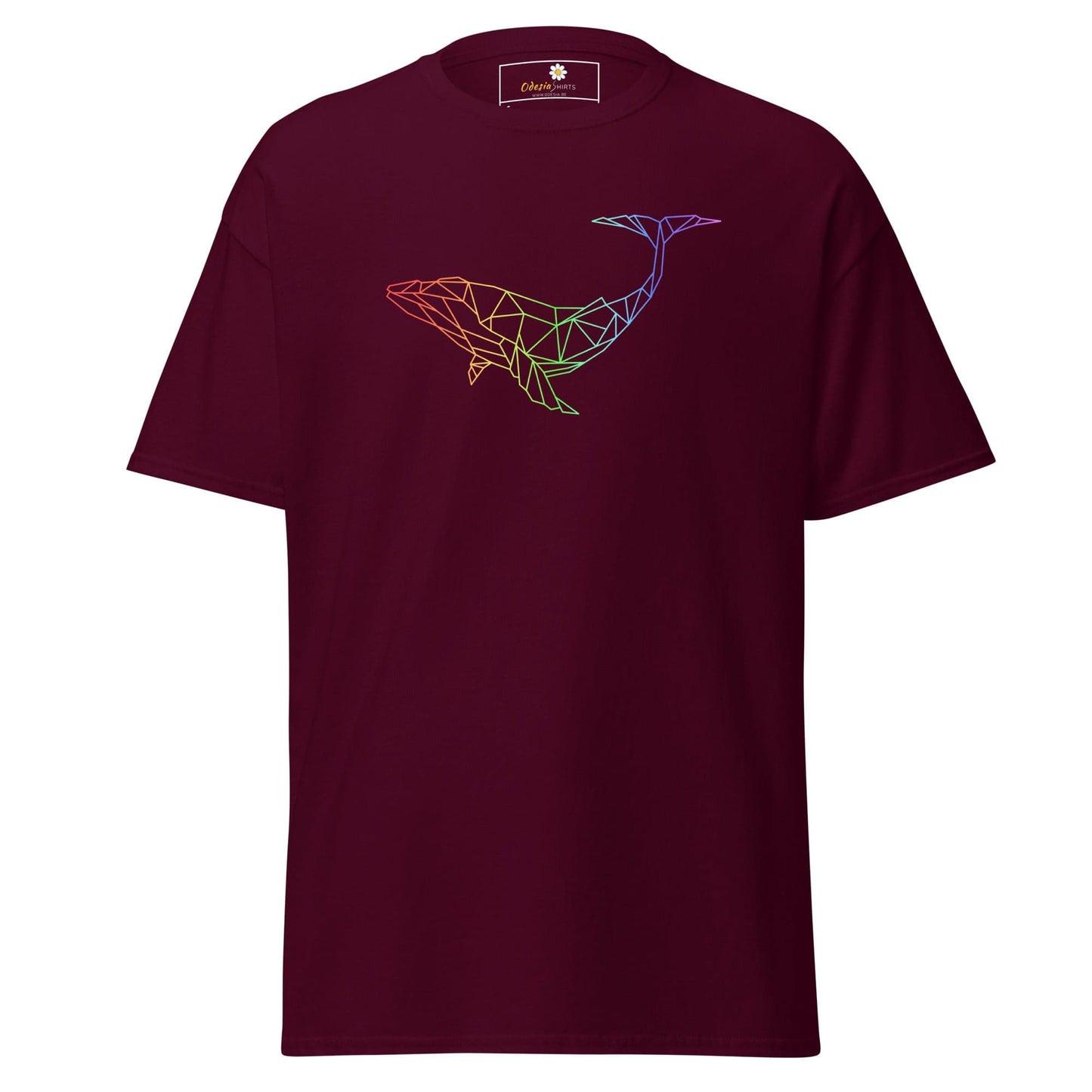 Maroon T-Shirt with Geometric Whale Design for Men and Women, Sizes S to XL