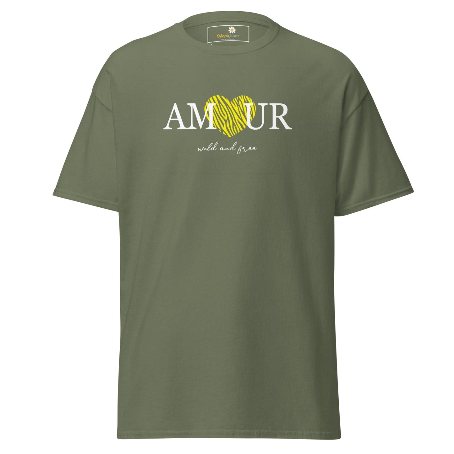 Unisex classic t-shirt TEXT AMOUR WILD N FREE - REGULAR - Military Green / S