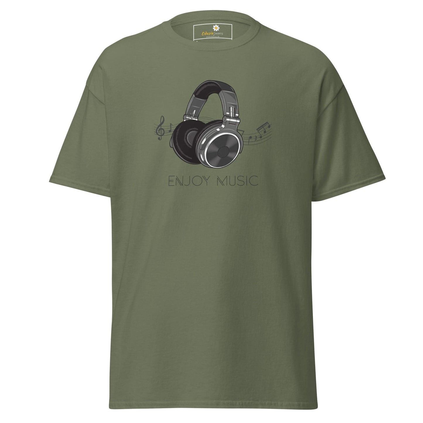 Olive green T-shirt with headphone graphic from T-SHIRT DESIGN TEE MAN WOMAN S-XL