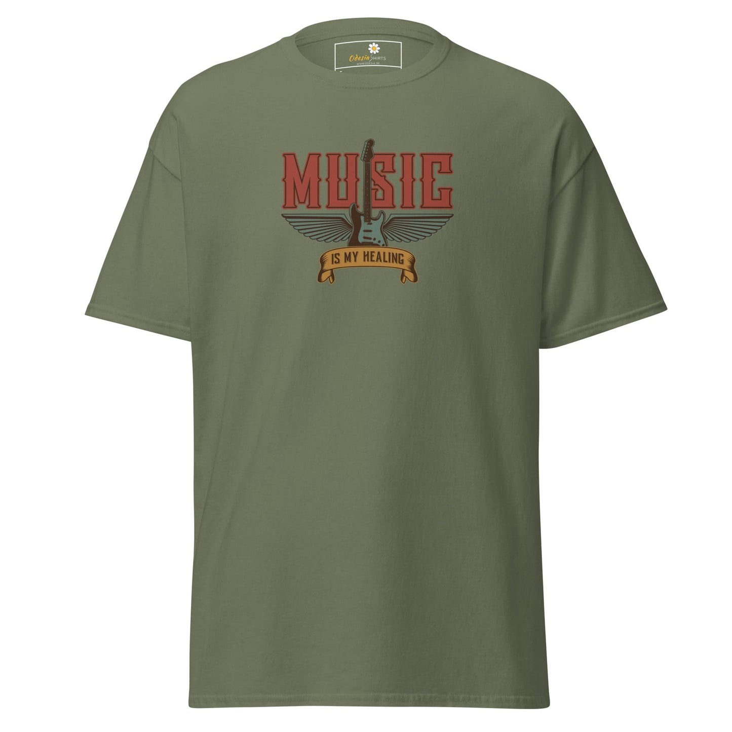 Unisex classic t-shirt - MUSIC GEAR HEALING - REGULAR - Military Green / S