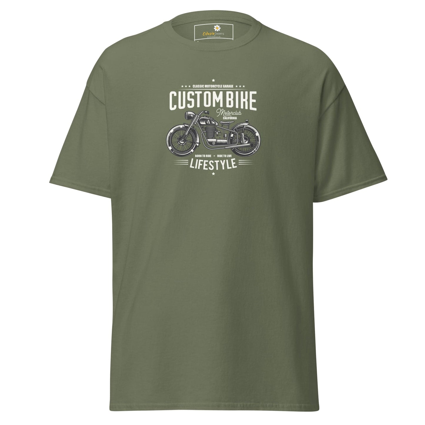 Unisex classic t-shirt - MOTOR CUSTOM BIKE - REGULAR - Military Green / S