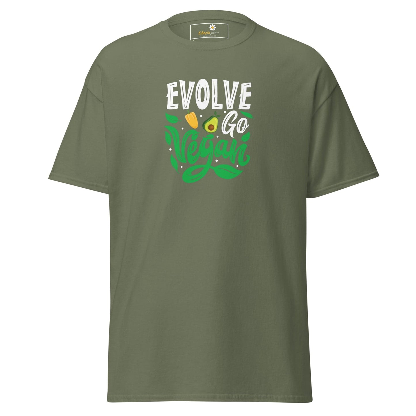 Unisex classic t-shirt - VEGAN EVOLVE GO VEGAN - REGULAR - Military Green / S