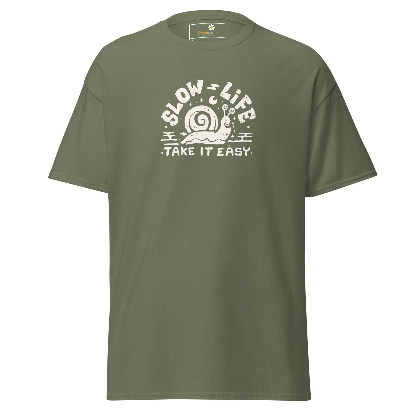 Unisex classic t-shirt - FUN SLOW LIFE EASY - REGULAR - Military Green / S