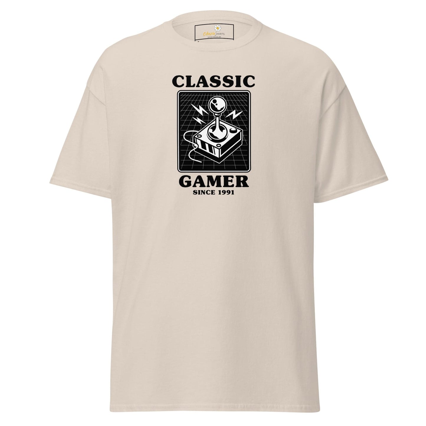 Beige T-shirt with retro gaming design for Men and Women available in sizes S to XL