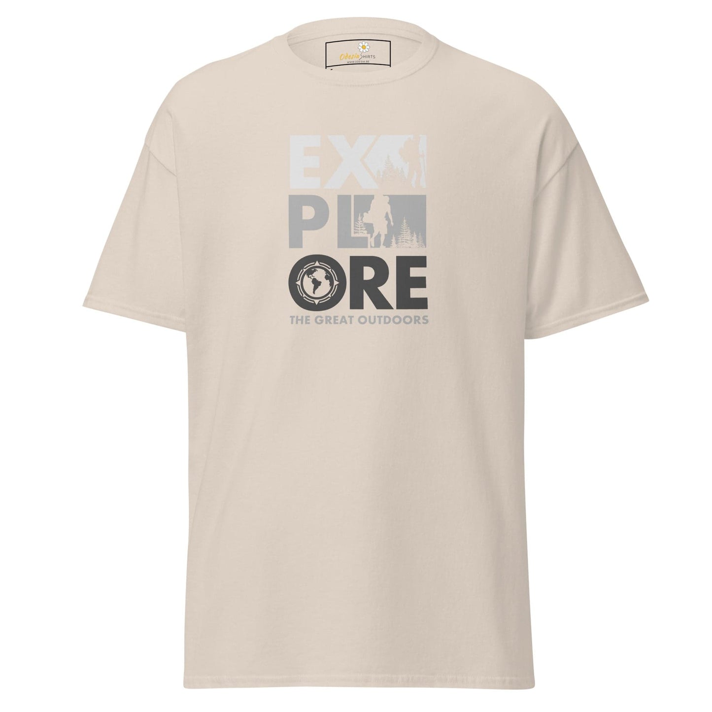 Beige T-shirt featuring Explore graphic from T-SHIRT DESIGN TEE MAN WOMAN S-XL