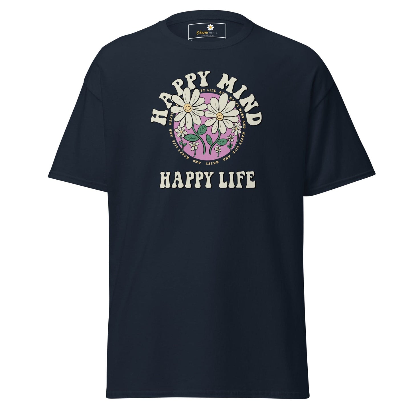 Unisex classic t-shirt - POSITIVE HAPPY MIND LIFE - REGULAR - Navy / S