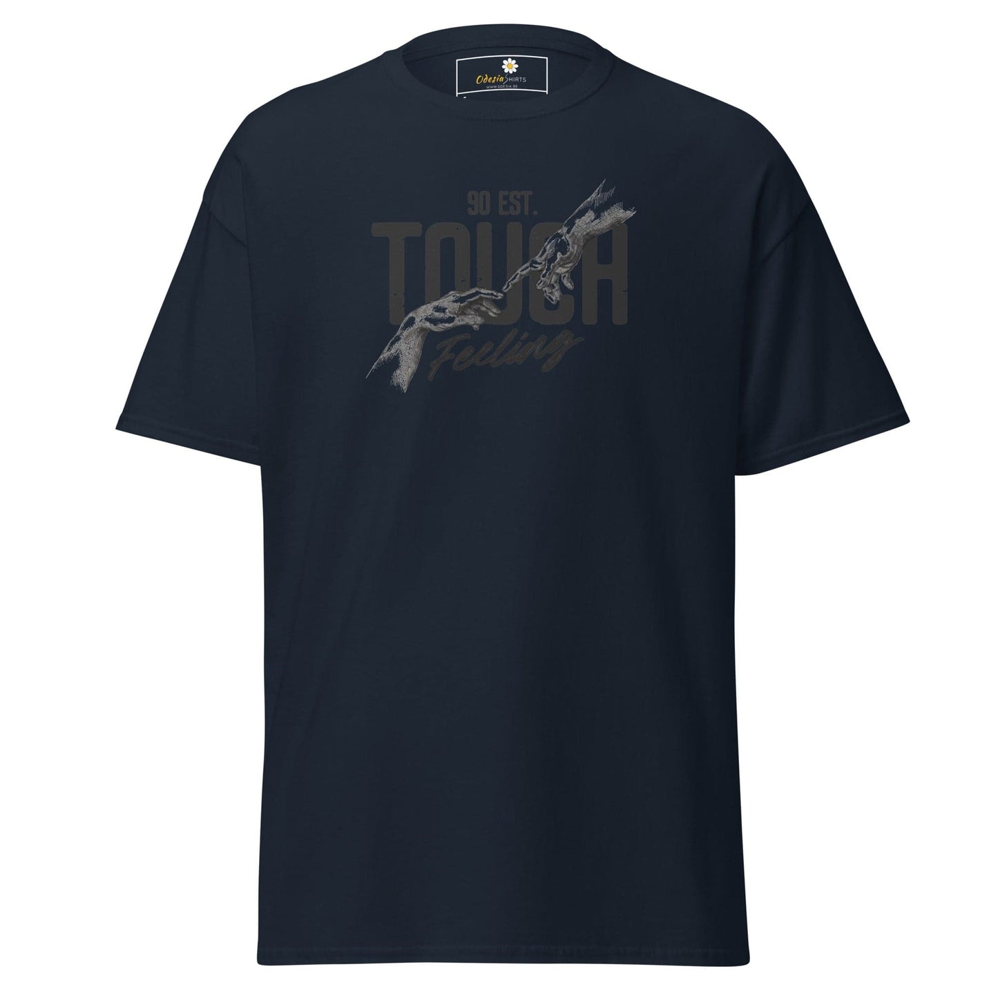 Navy blue graphic T-shirt for men and women available in sizes S to XL