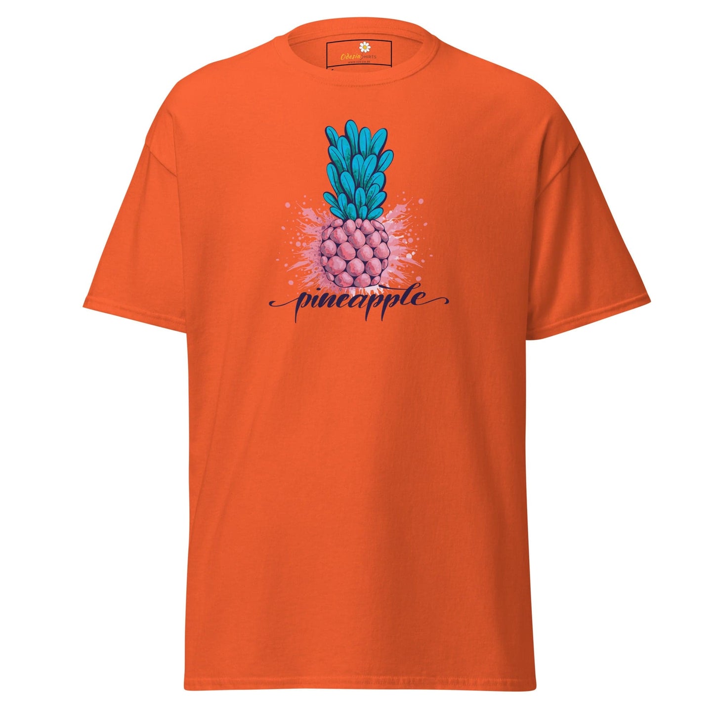 Orange T-shirt with pineapple graphic for men and women in size S to XL