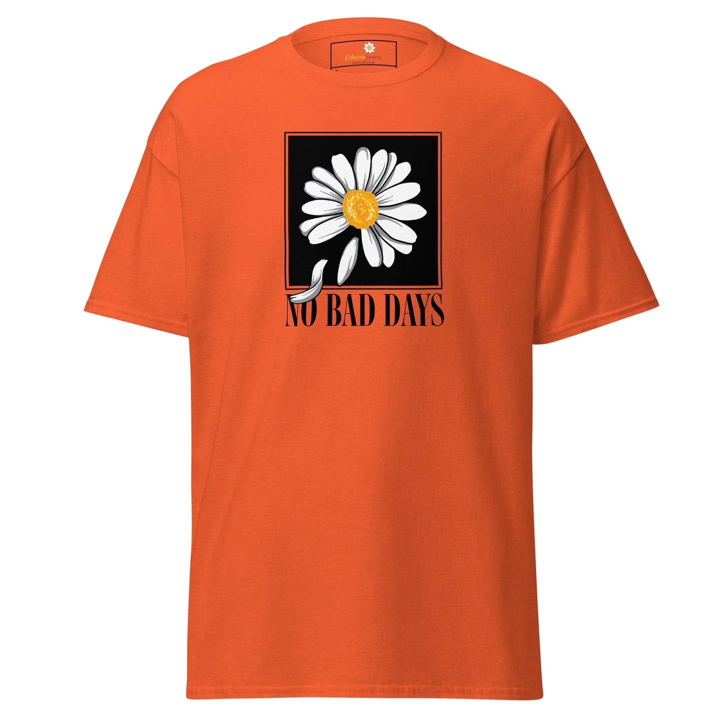 Orange T-shirt featuring a daisy graphic for men and women in sizes S to XL