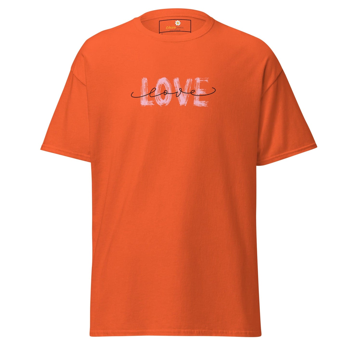 Orange T-shirt with love graphic from T-SHIRT DESIGN TEE for Men and Women S to XL