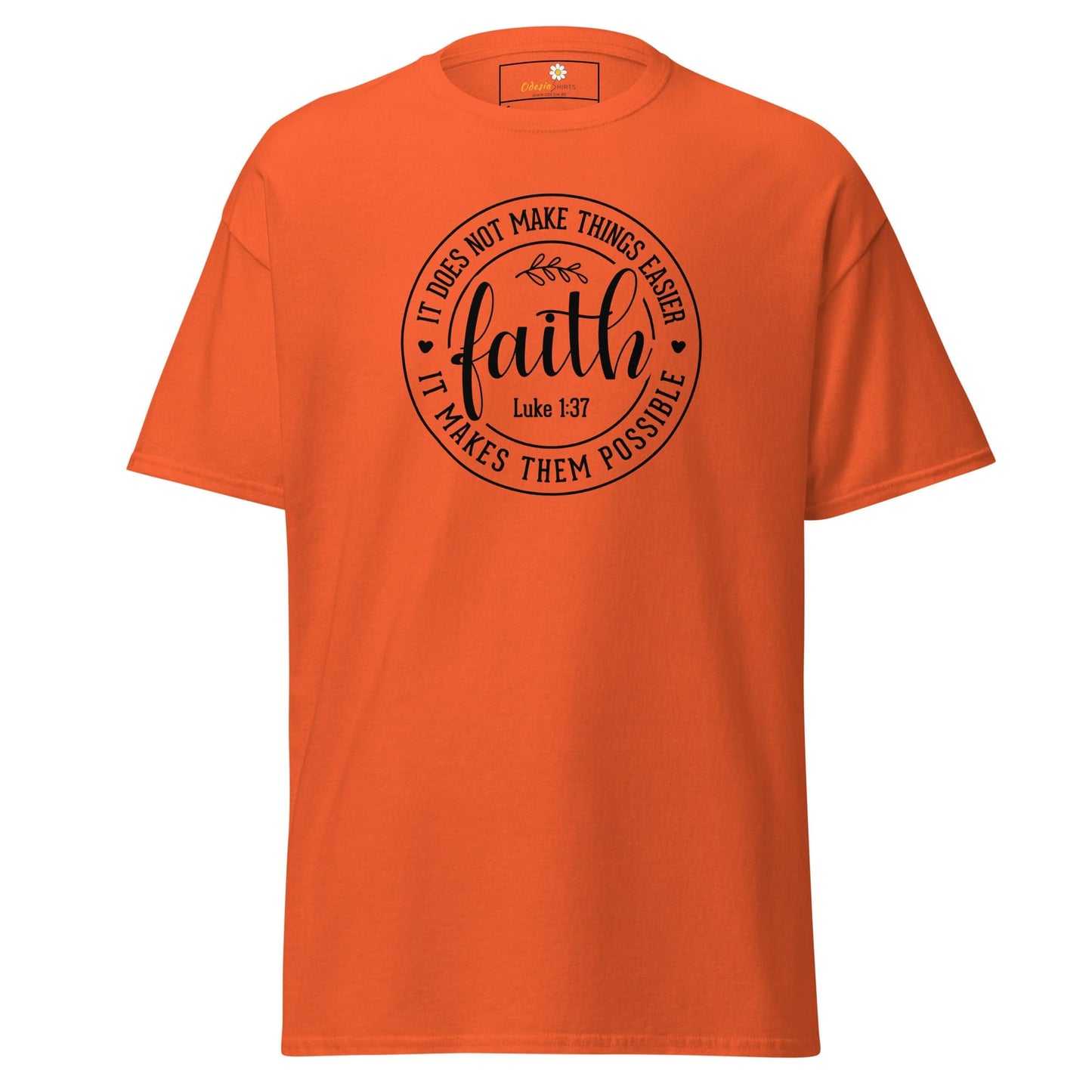 Orange T-shirt with Faith graphic from T-Shirt Design Tee for Men and Women in sizes S to XL