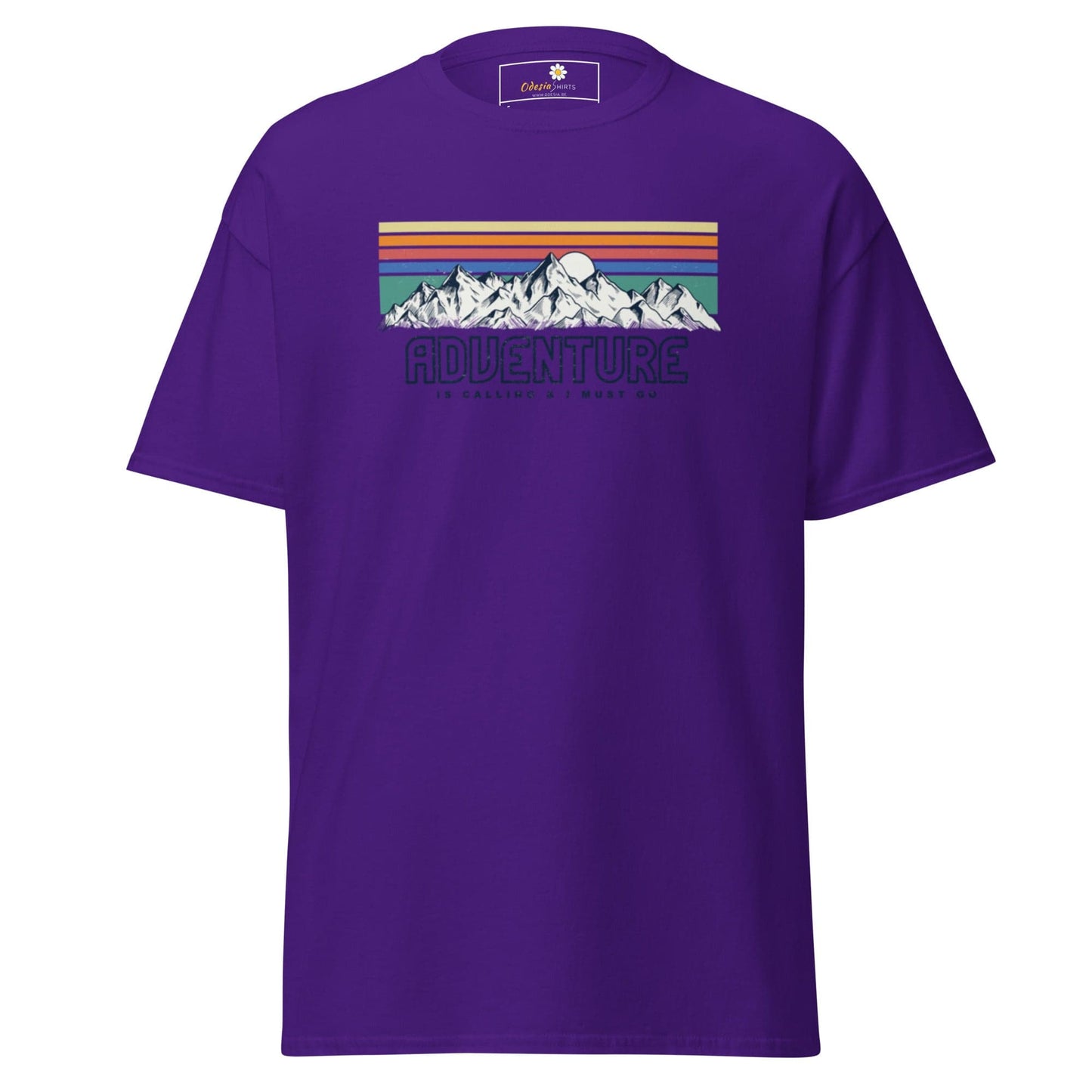 Purple T-shirt with mountain graphic from T-SHIRT DESIGN TEE for men and women sizes S to XL