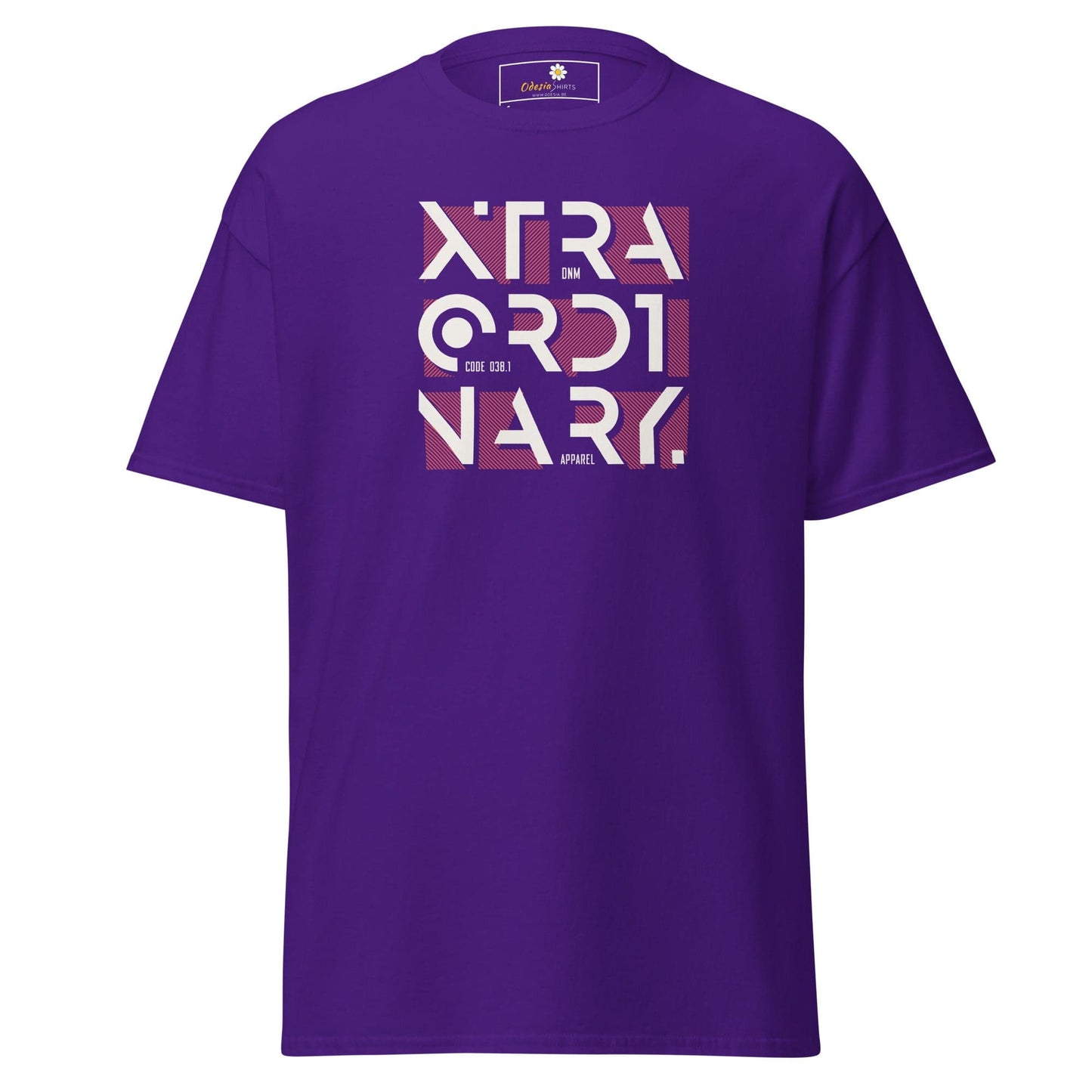 Purple T-shirt with graphic design for men and women available in sizes S to XL