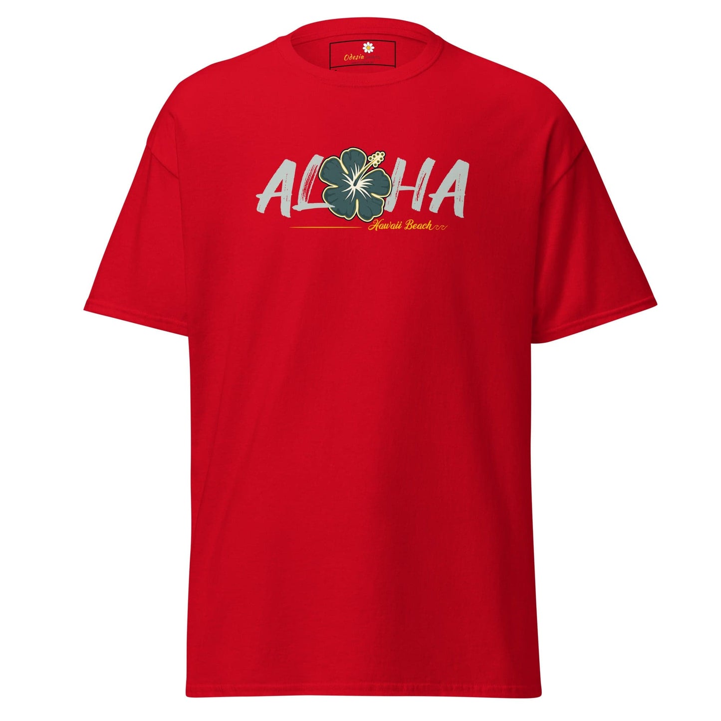 Red T-shirt with Aloha graphic for Men and Women in S to XL sizes