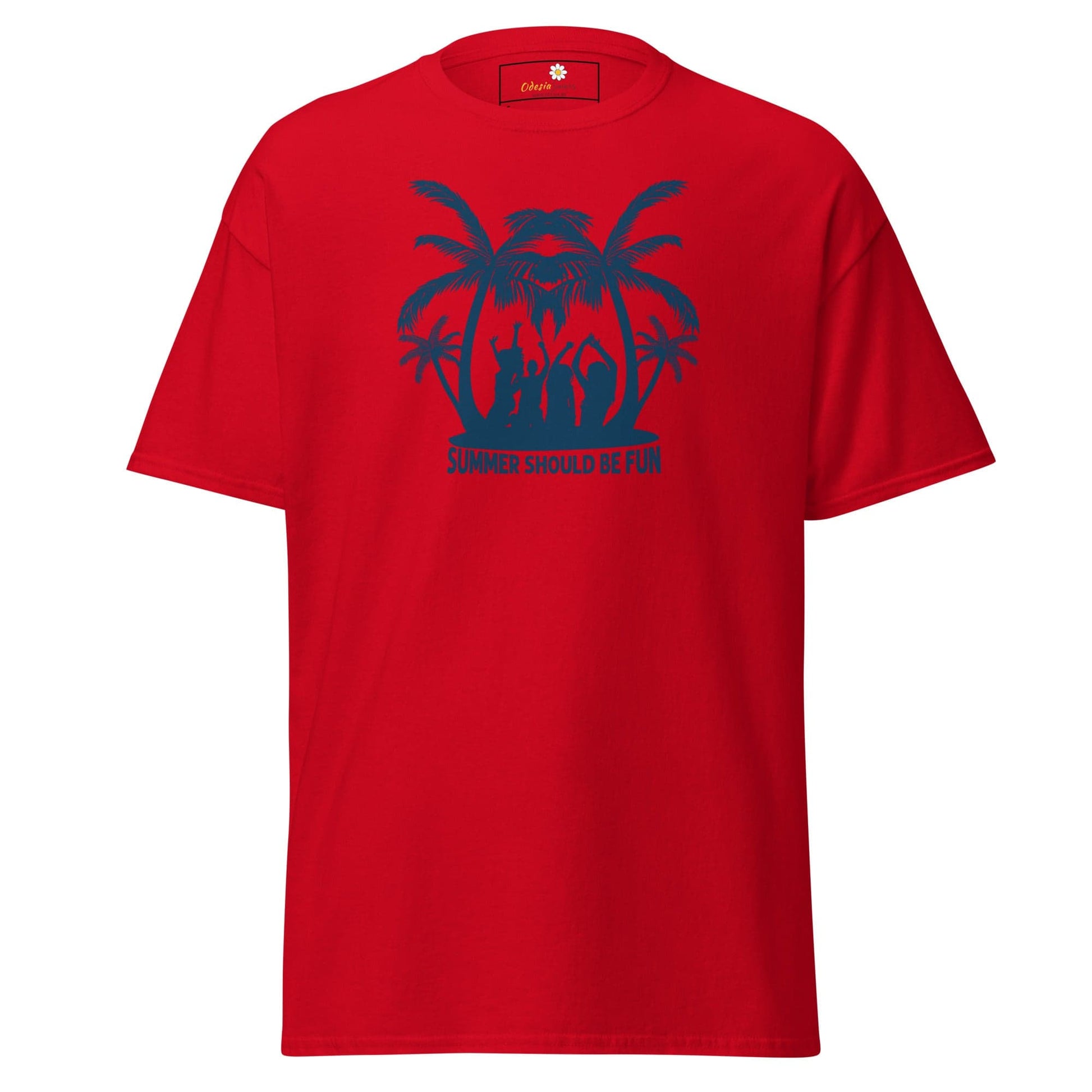Red T-shirt with a palm tree graphic from T-SHIRT DESIGN TEE for Men and Women, sizes S to XL