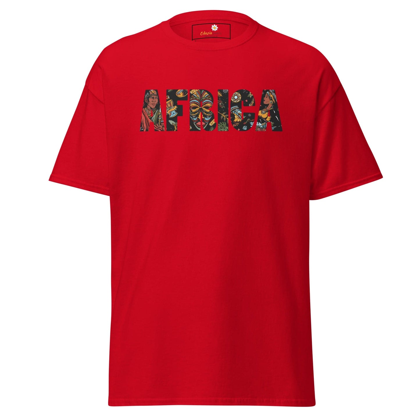Red T-shirt with AFRICA graphic for men and women in sizes S to XL