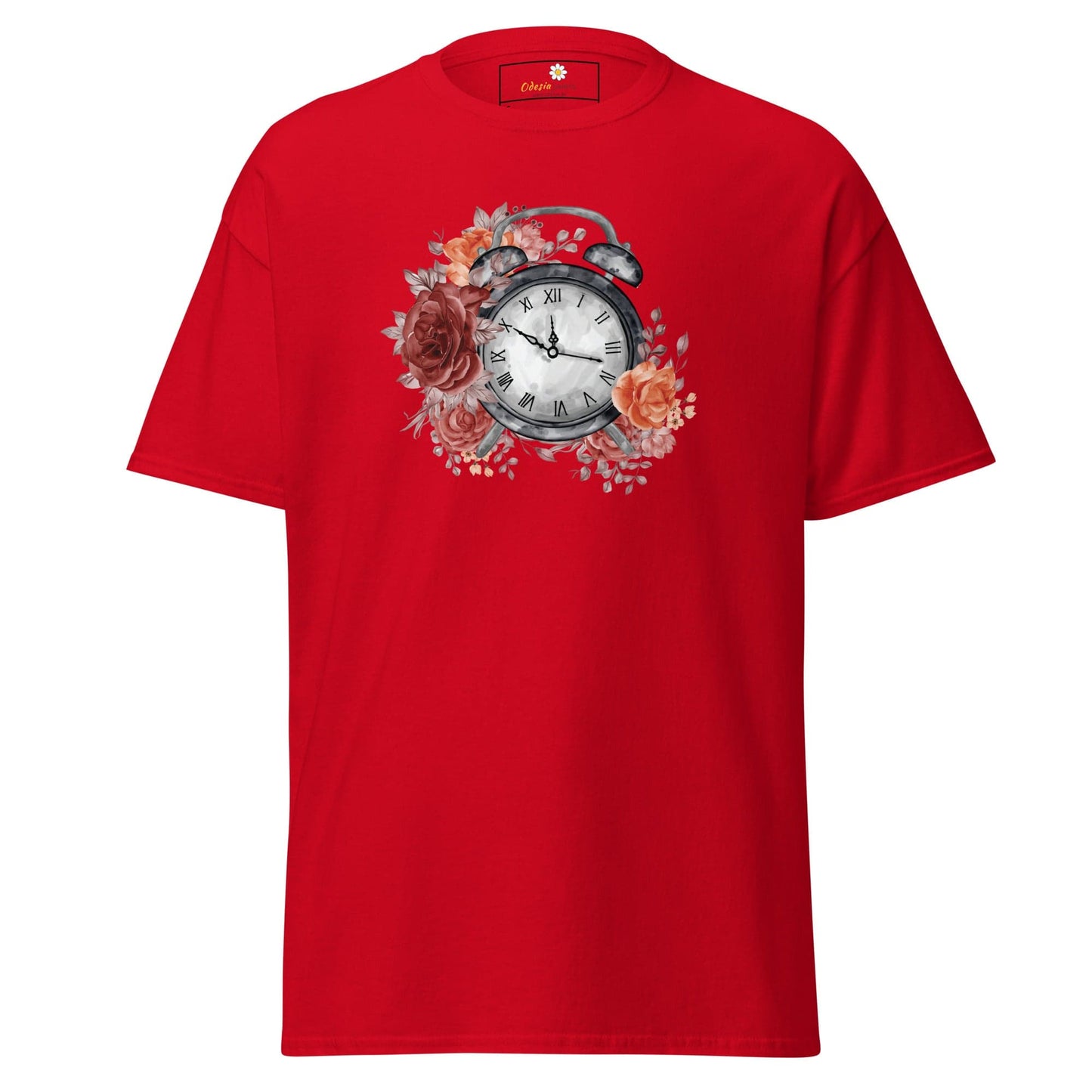 Unisex classic t-shirt - FANTASY CLOCK TIME FLOWERS - REGULAR - Red / S