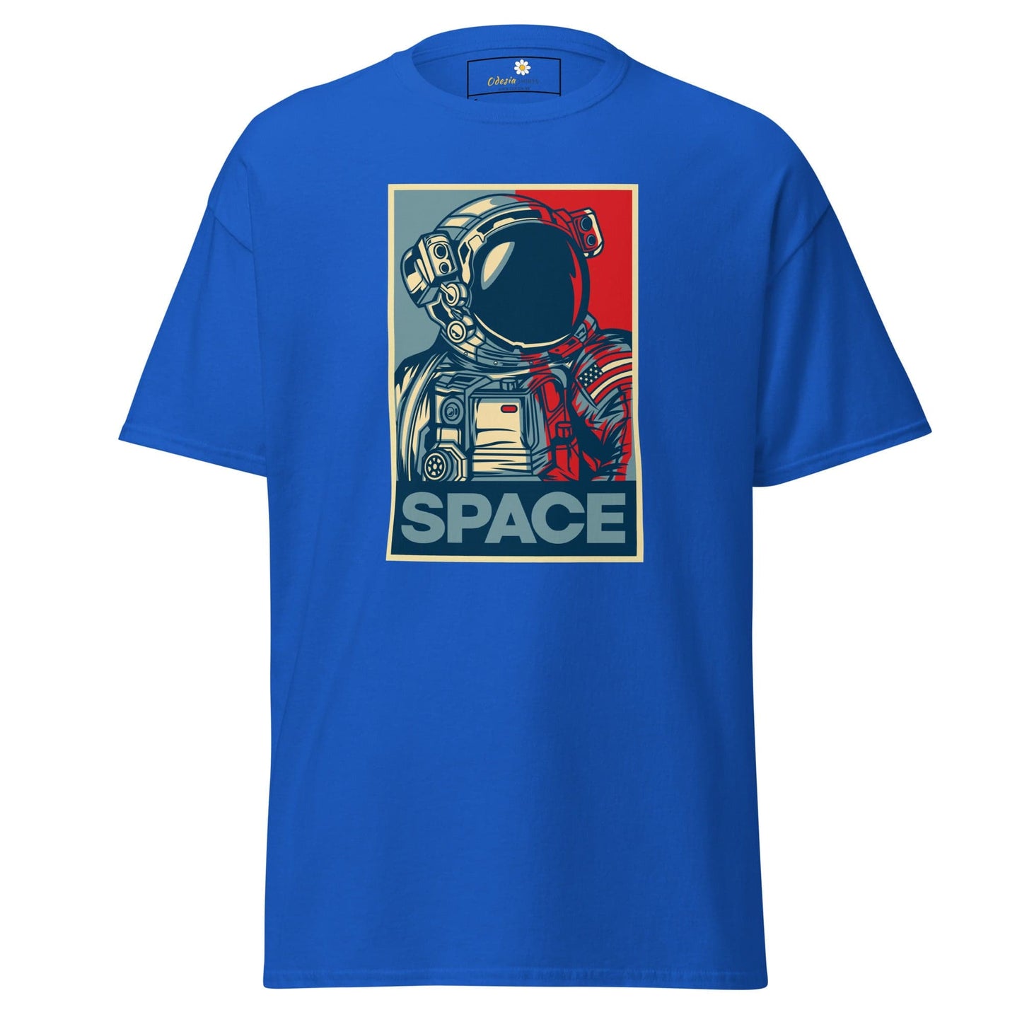 Blue T-shirt with astronaut graphic from T-SHIRT DESIGN TEE for men and women sizes S to XL