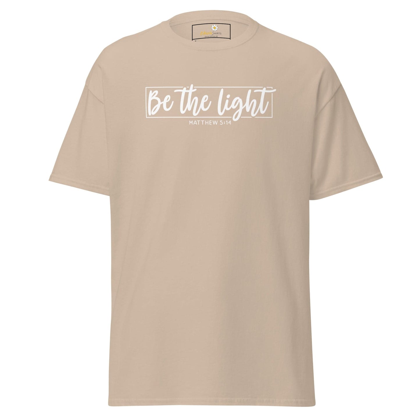 Beige T-shirt with white text displayed in T-SHIRT DESIGN TEE for Men and Women Sizes S to XL