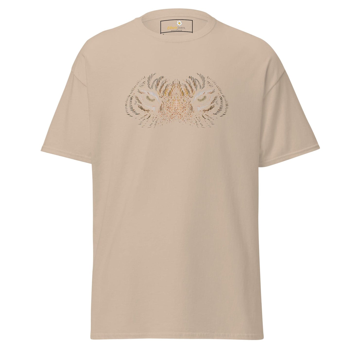 Beige T-shirt with tiger design shown in T-SHIRT DESIGN TEE for Man and Woman sizes S to XL
