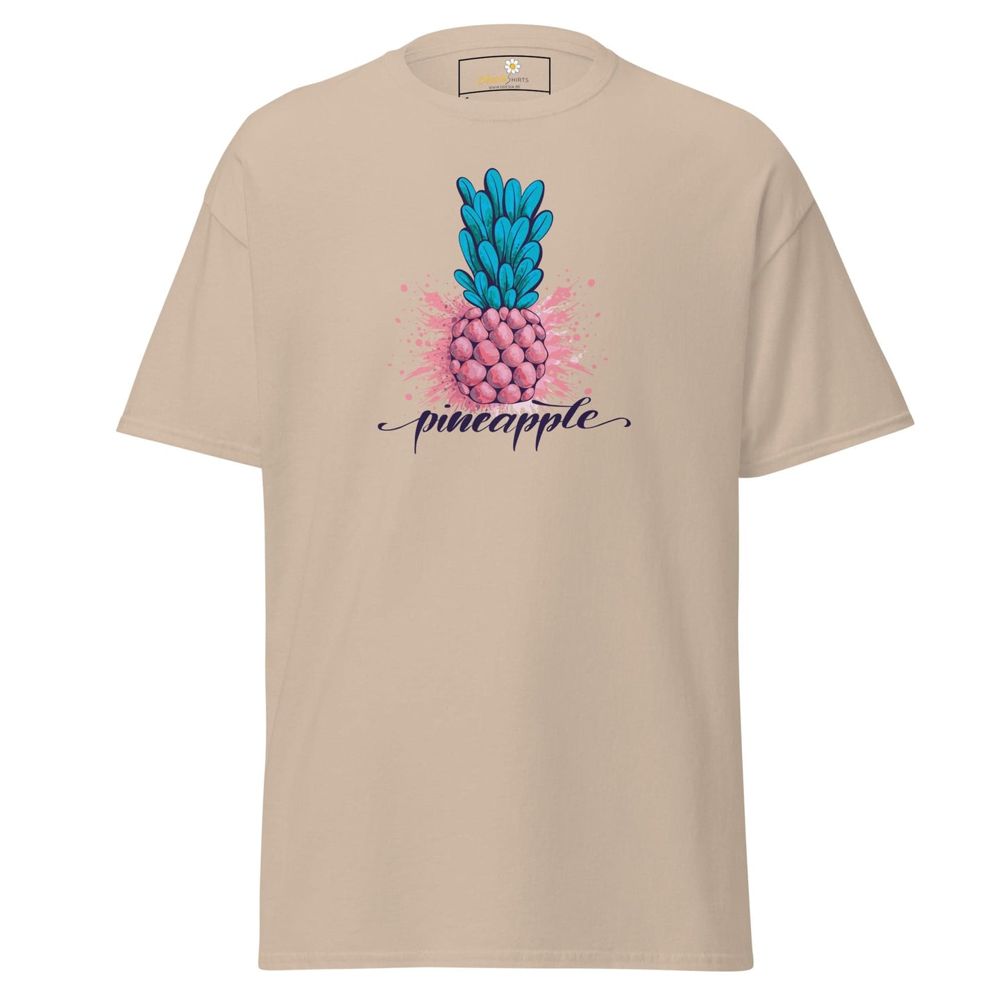 Beige T-Shirt with Pink Pineapple Design for Men and Women in Sizes S to XL