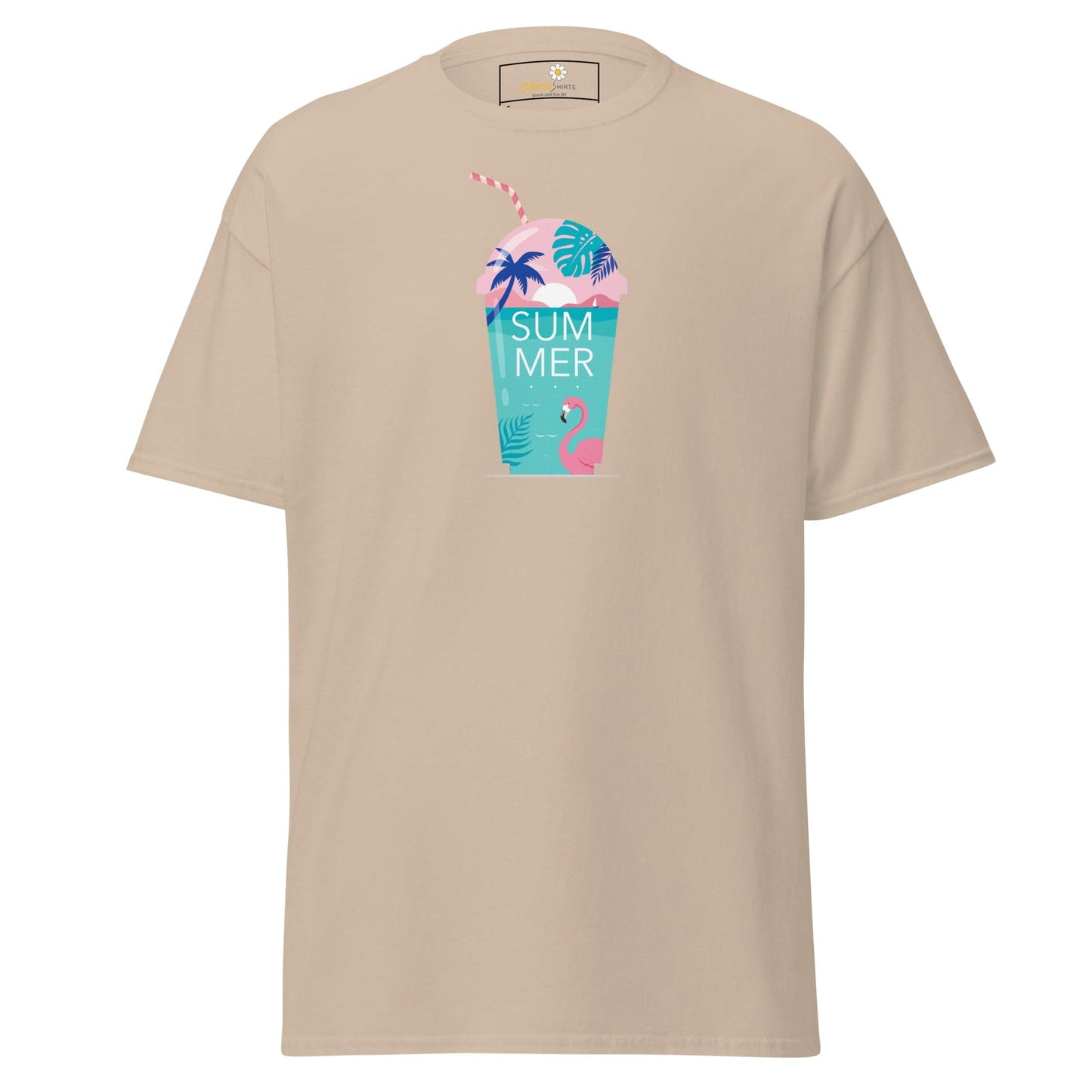 Beige T-shirt with summer drink graphic for Men and Women in sizes S to XL