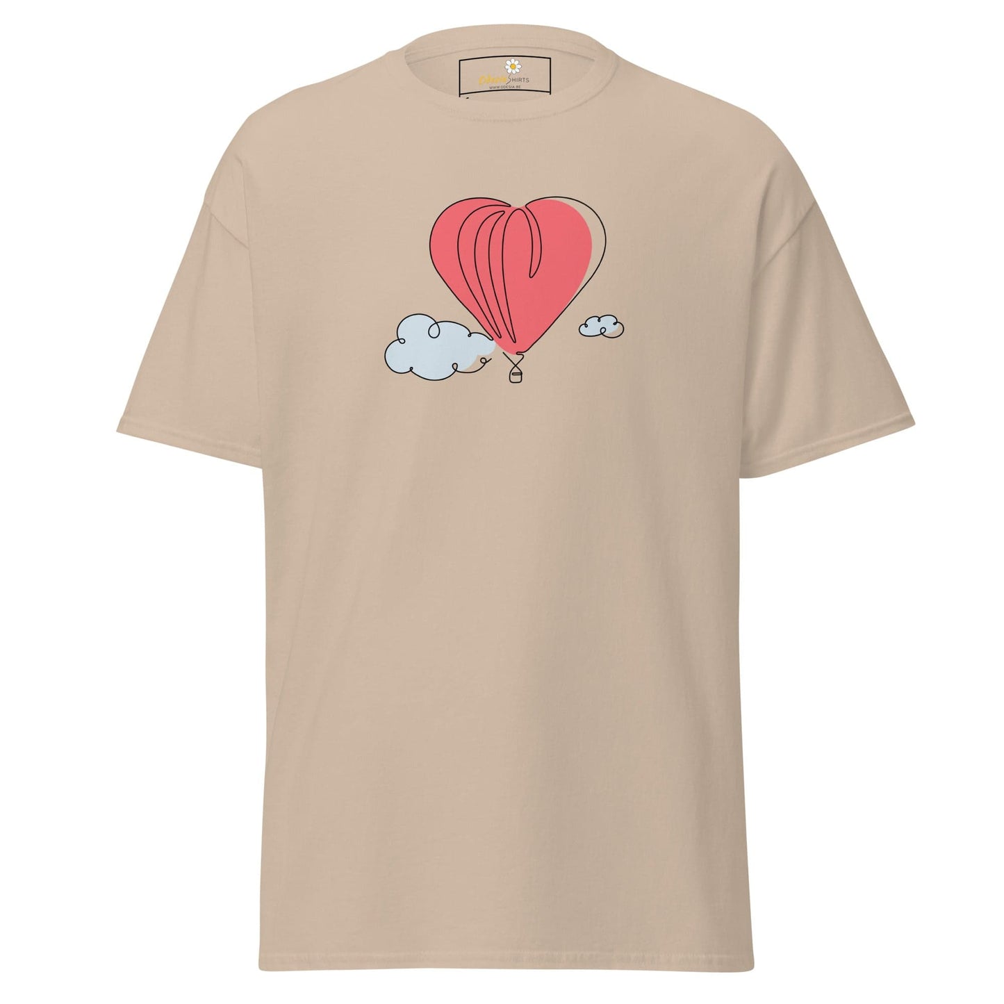 Beige T-shirt with heart balloon graphic for men and women in size S to XL