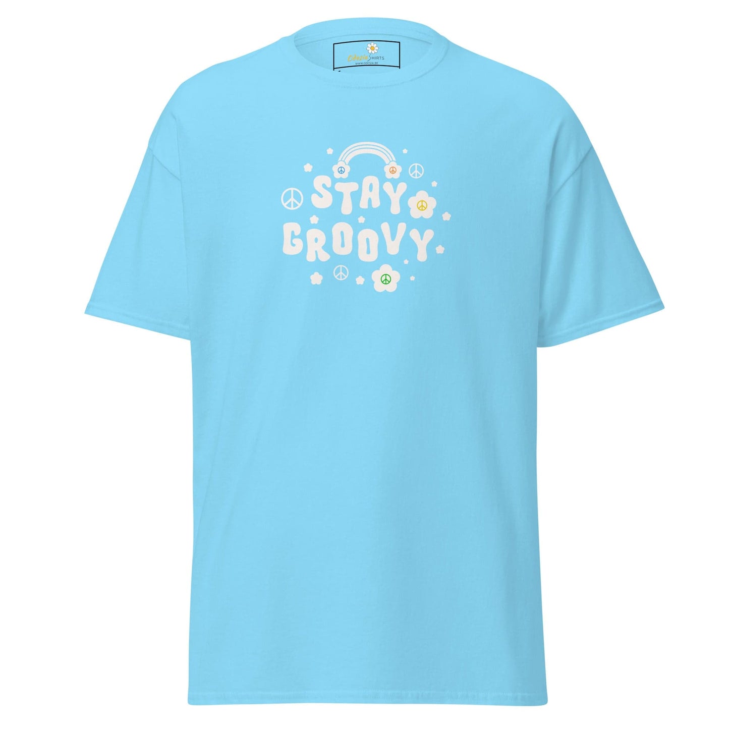 Unisex classic t-shirt - POSITIVE STAY GROOVY FLOWERS - REGULAR - Sky / S