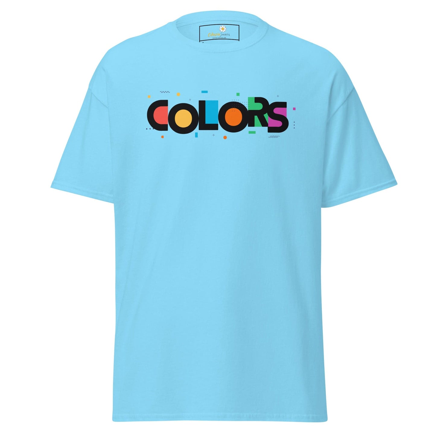 Light blue T-shirt with COLORS graphic from T-SHIRT DESIGN TEE collection for men and women