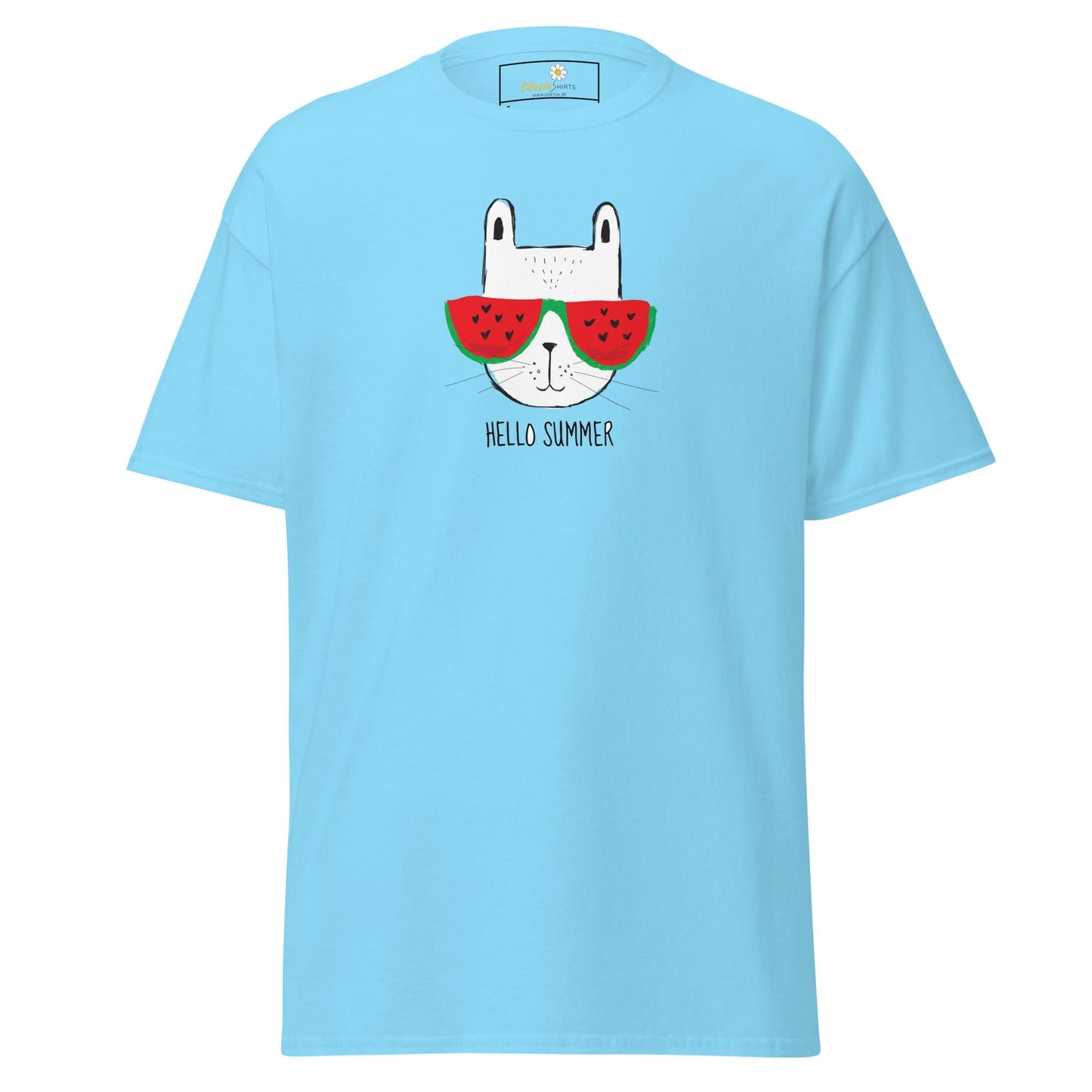 Unisex classic t-shirt - SUMMER HELLO CAT - REGULAR - Sky / S