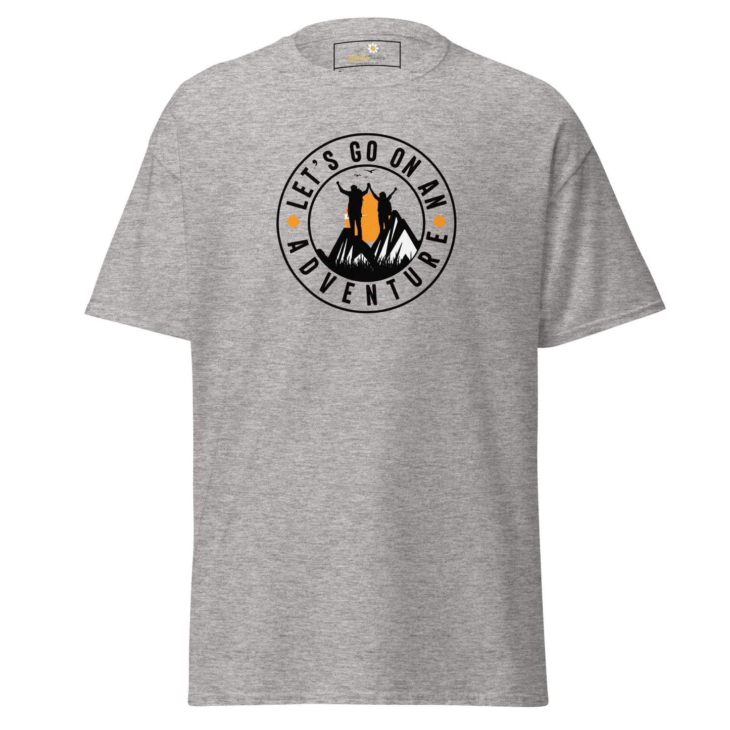 Gray T-shirt with Adventure graphic for Men and Women in sizes S to XL