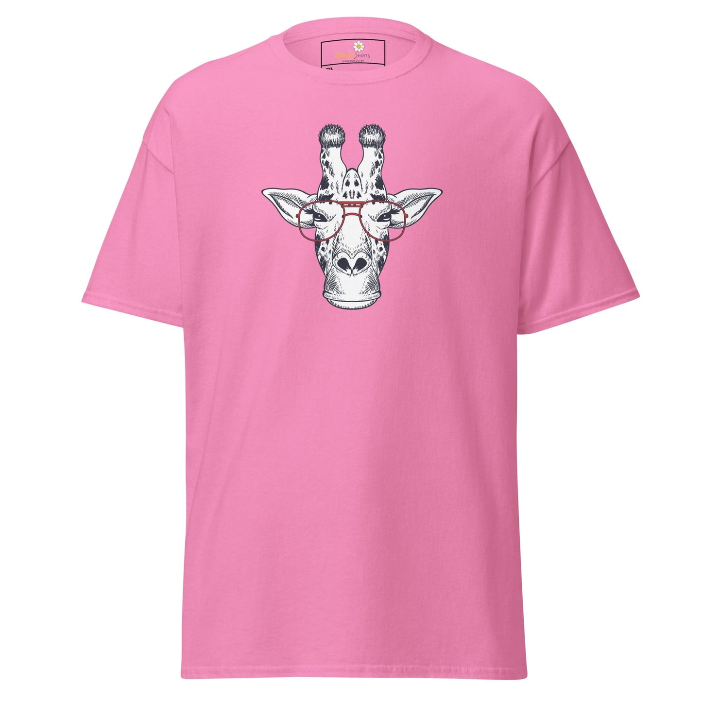 Pink T-shirt with giraffe wearing glasses from T-SHIRT DESIGN TEE for Men and Women