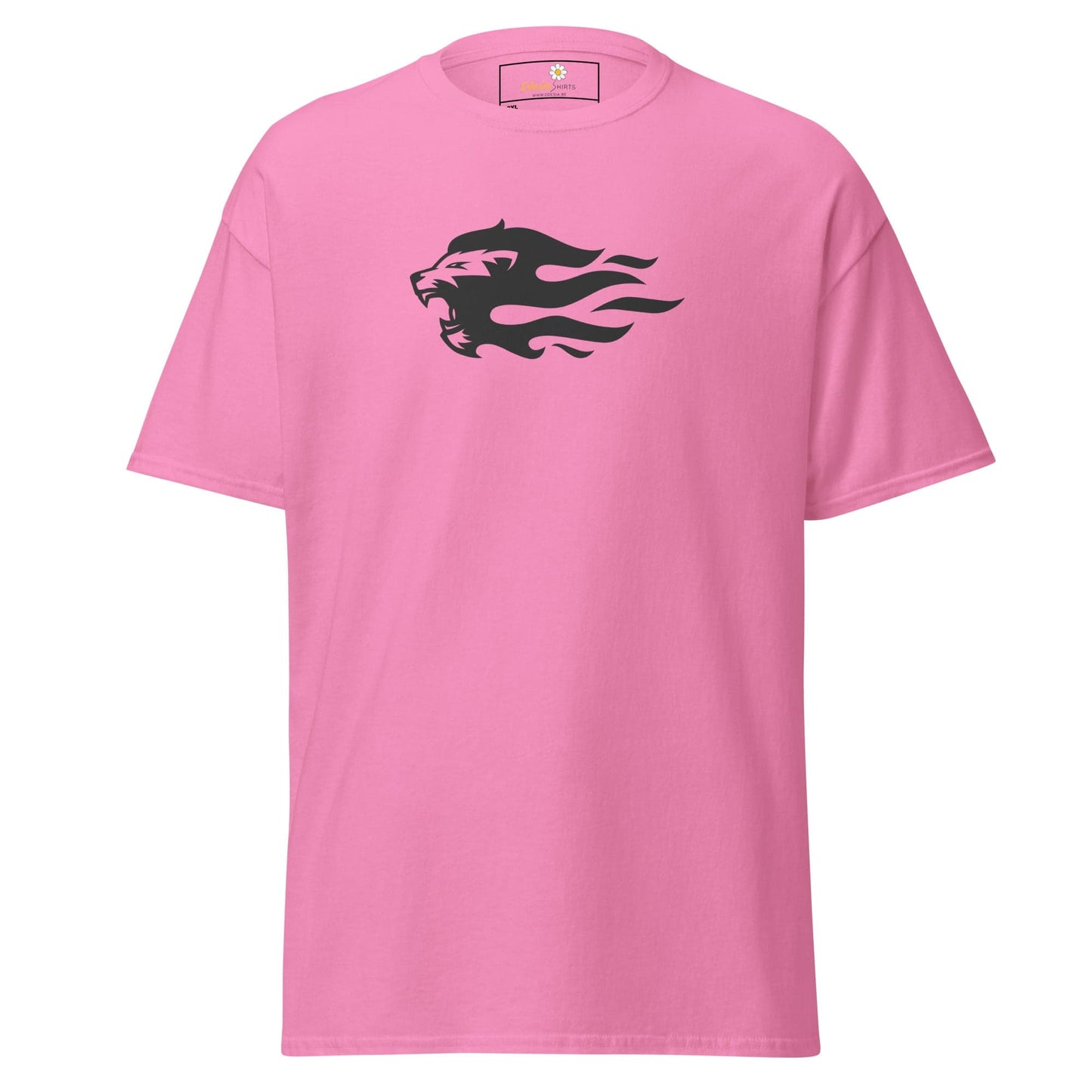 Pink T-shirt with lion graphic for men and women available in 2XL to 5XL sizes
