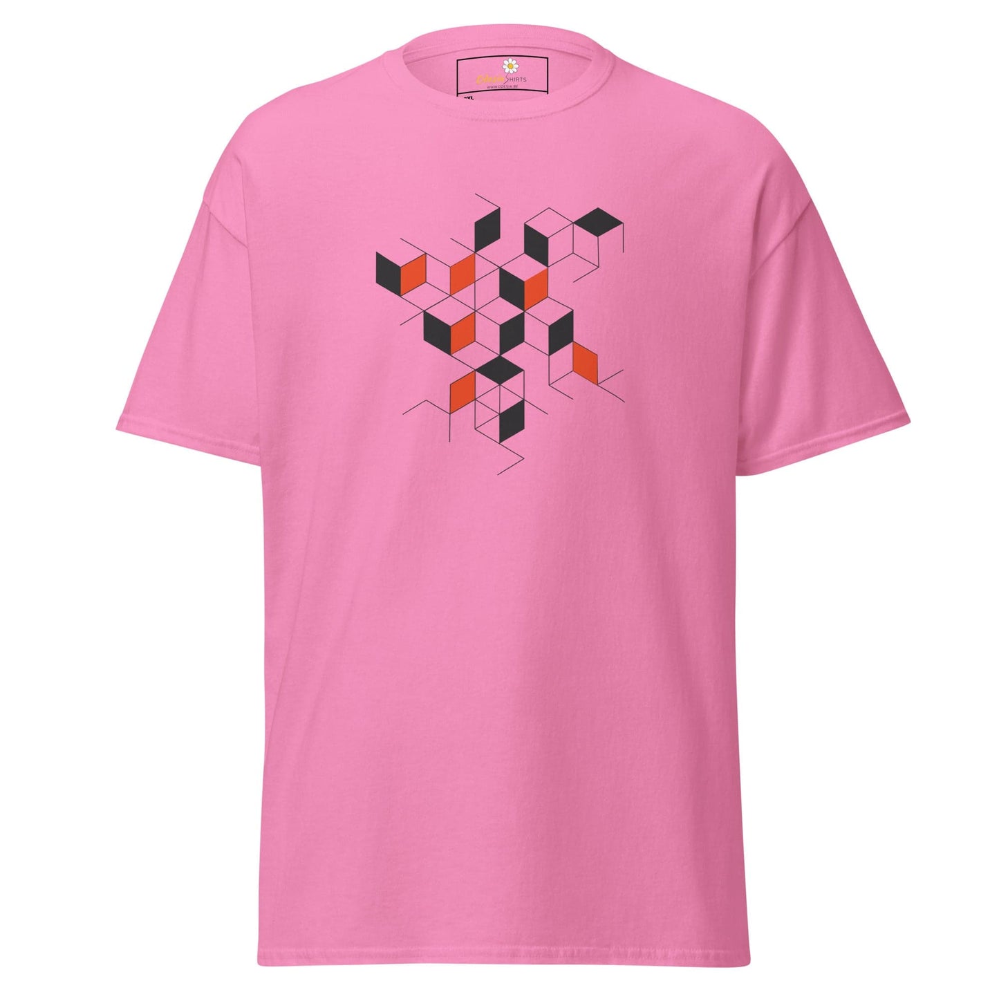 Pink T-shirt with geometric cube design from T-SHIRT DESIGN TEE for MEN and WOMEN