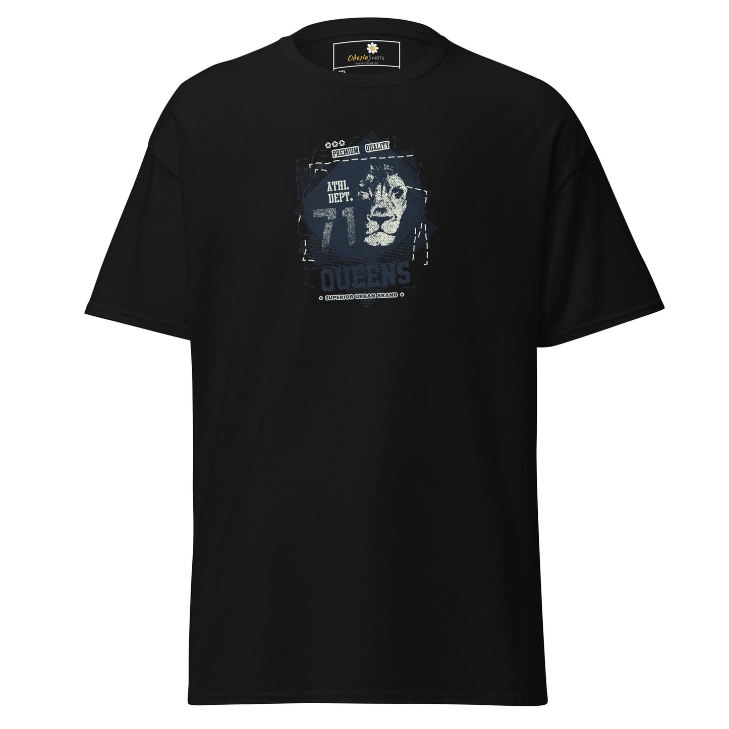 Black graphic T-shirt displayed on product page for men and women in 2XL to 5XL sizes