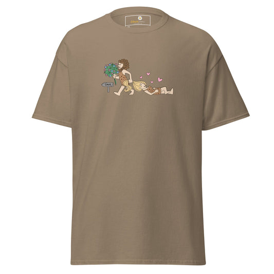 Khaki T-shirt with cartoon graphic for men and women in 2XL to 5XL sizes