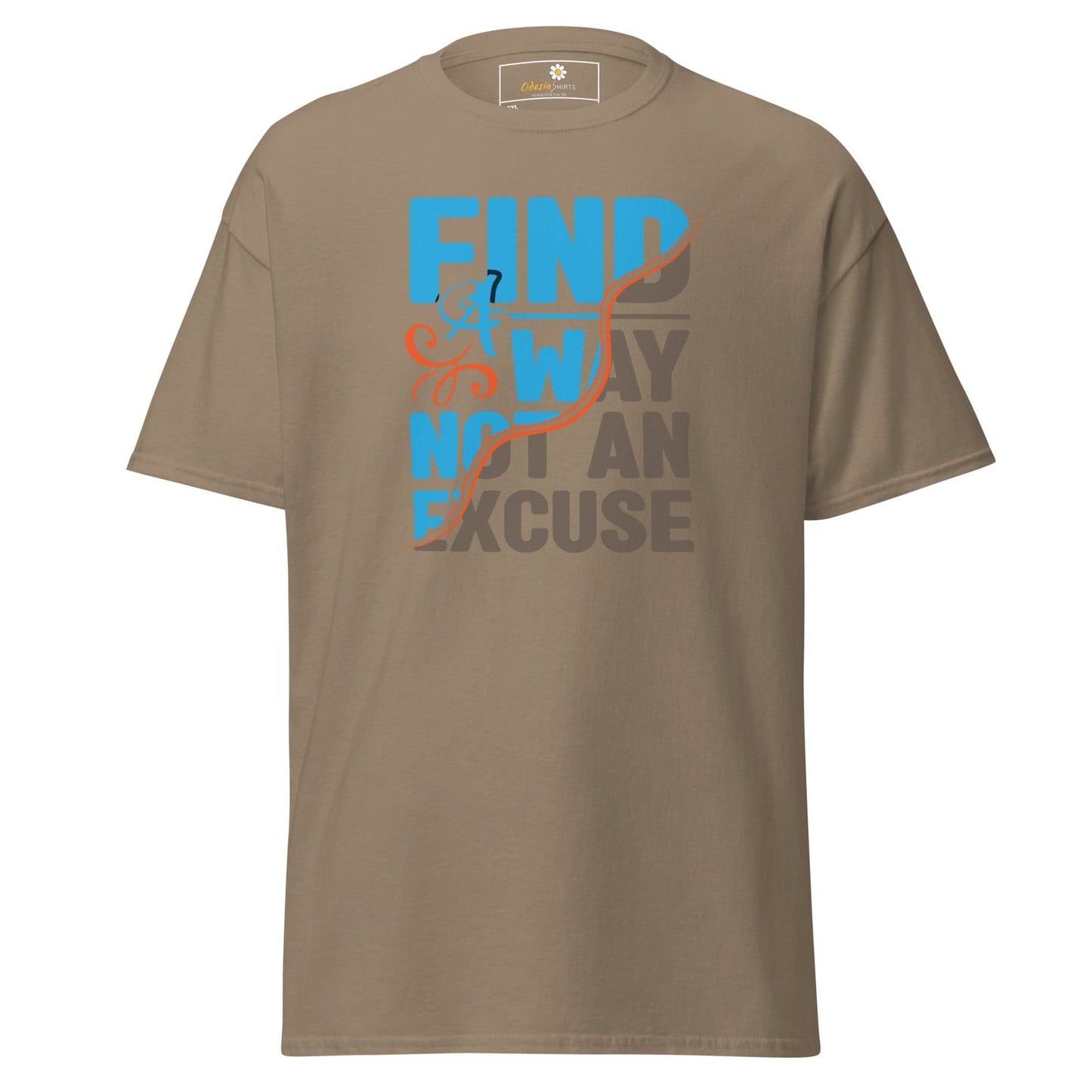 Khaki T-shirt with motivational text for men and women in 2XL to 5XL sizes
