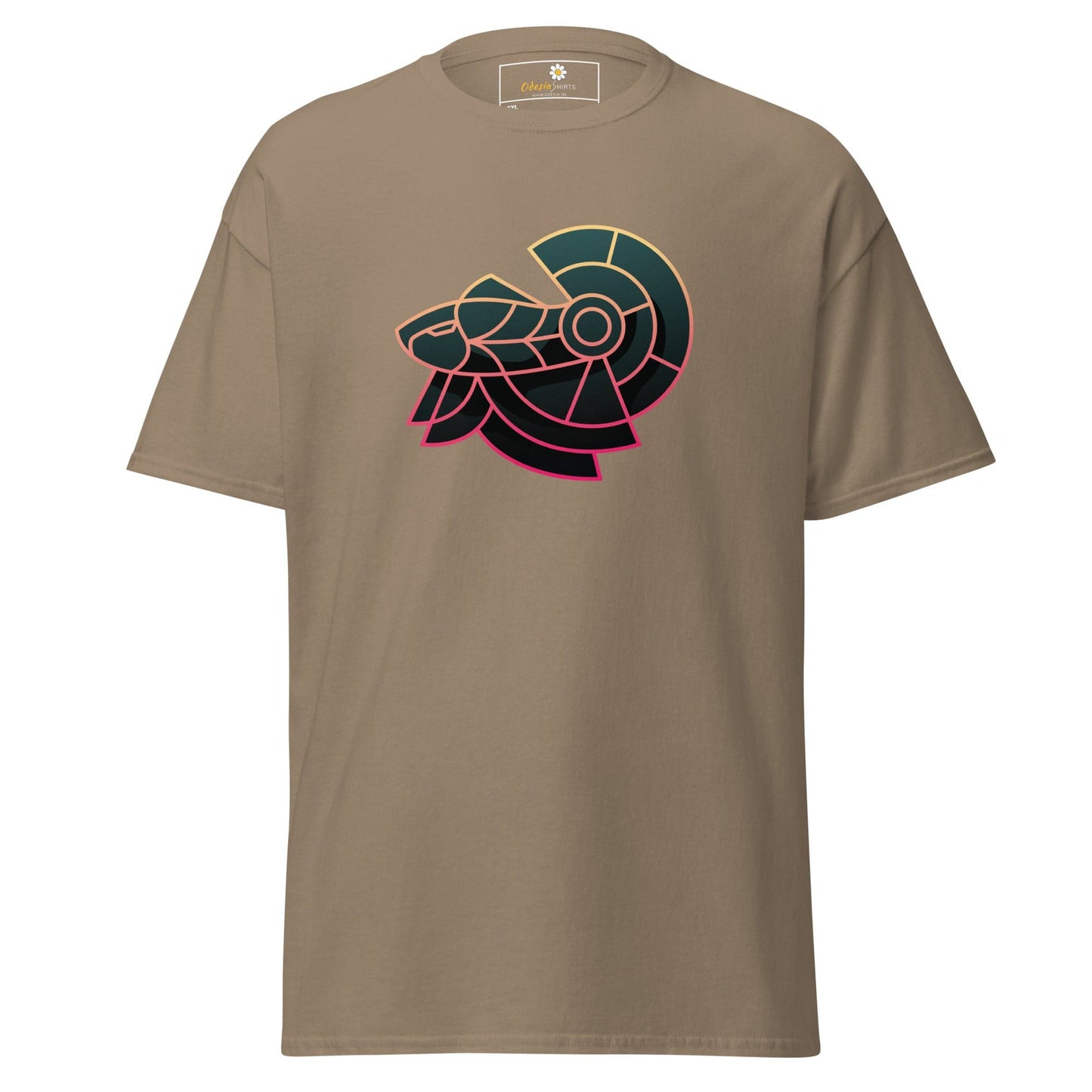 Khaki T-shirt with geometric RAM design for Men and Women in 2XL to 5XL sizes