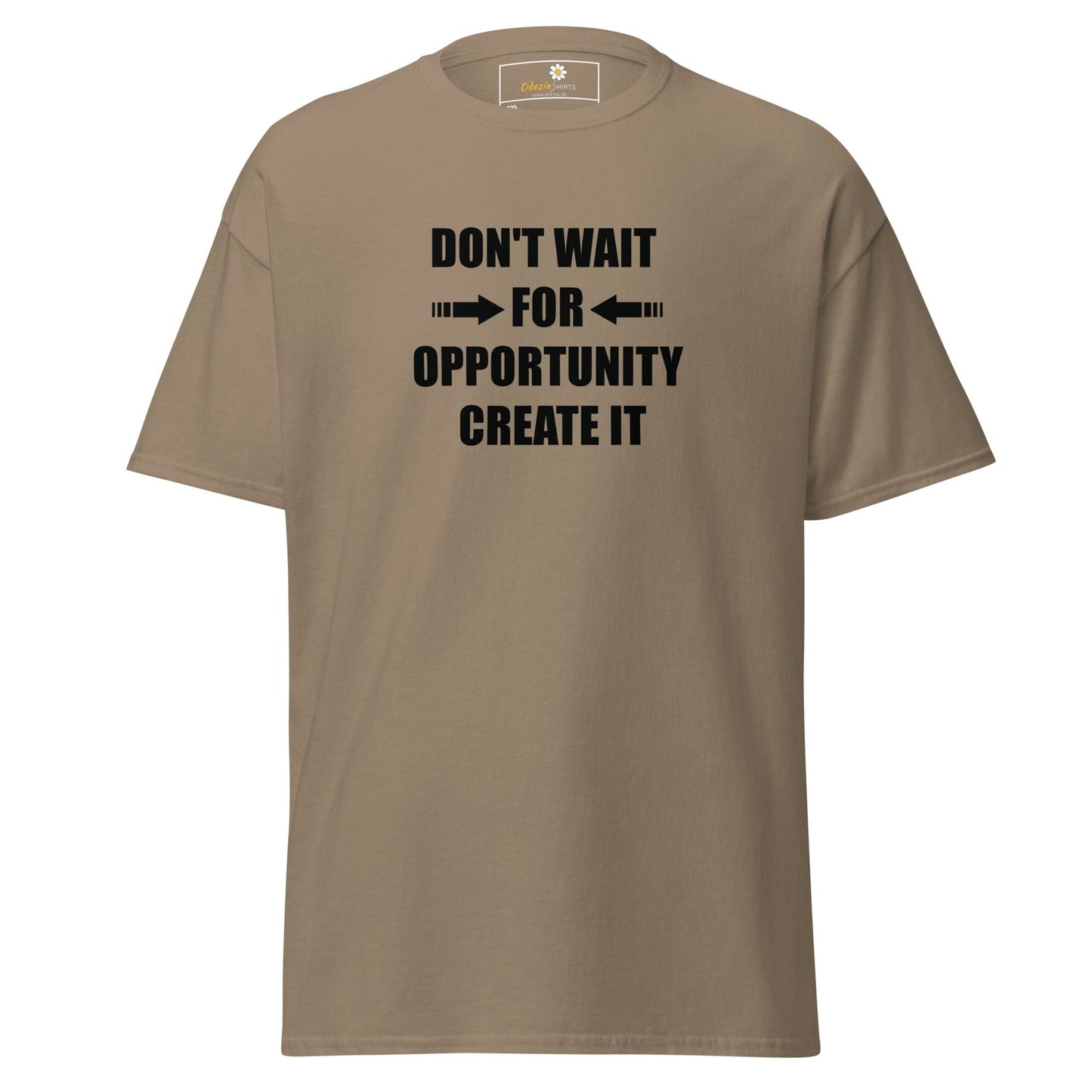 Khaki T-shirt with motivational text from T-SHIRT DESIGN TEE for Men and Women in 2XL to 5XL